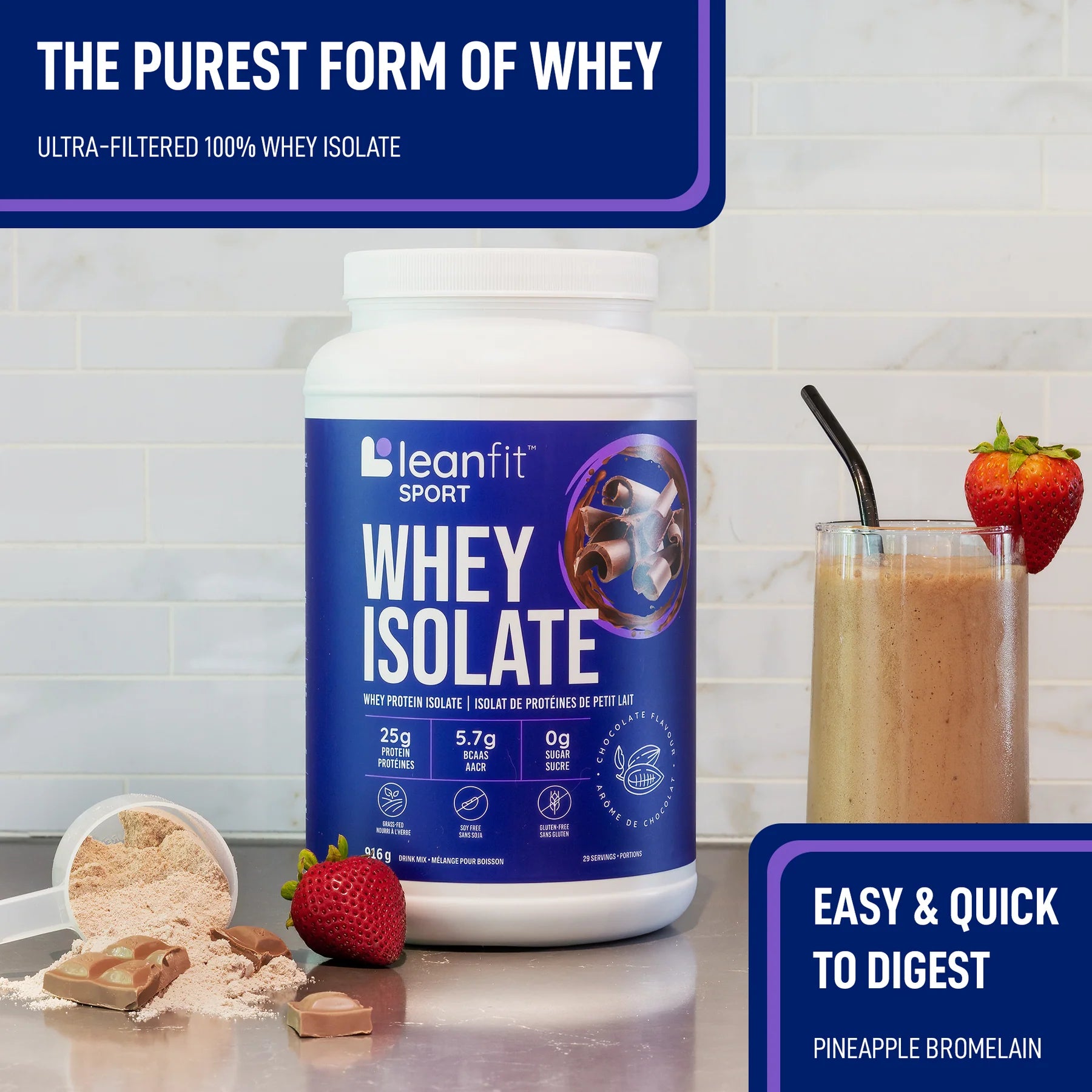 LeanFit Sport Grass-Fed Whey Protein Isolate Chocolate 916g