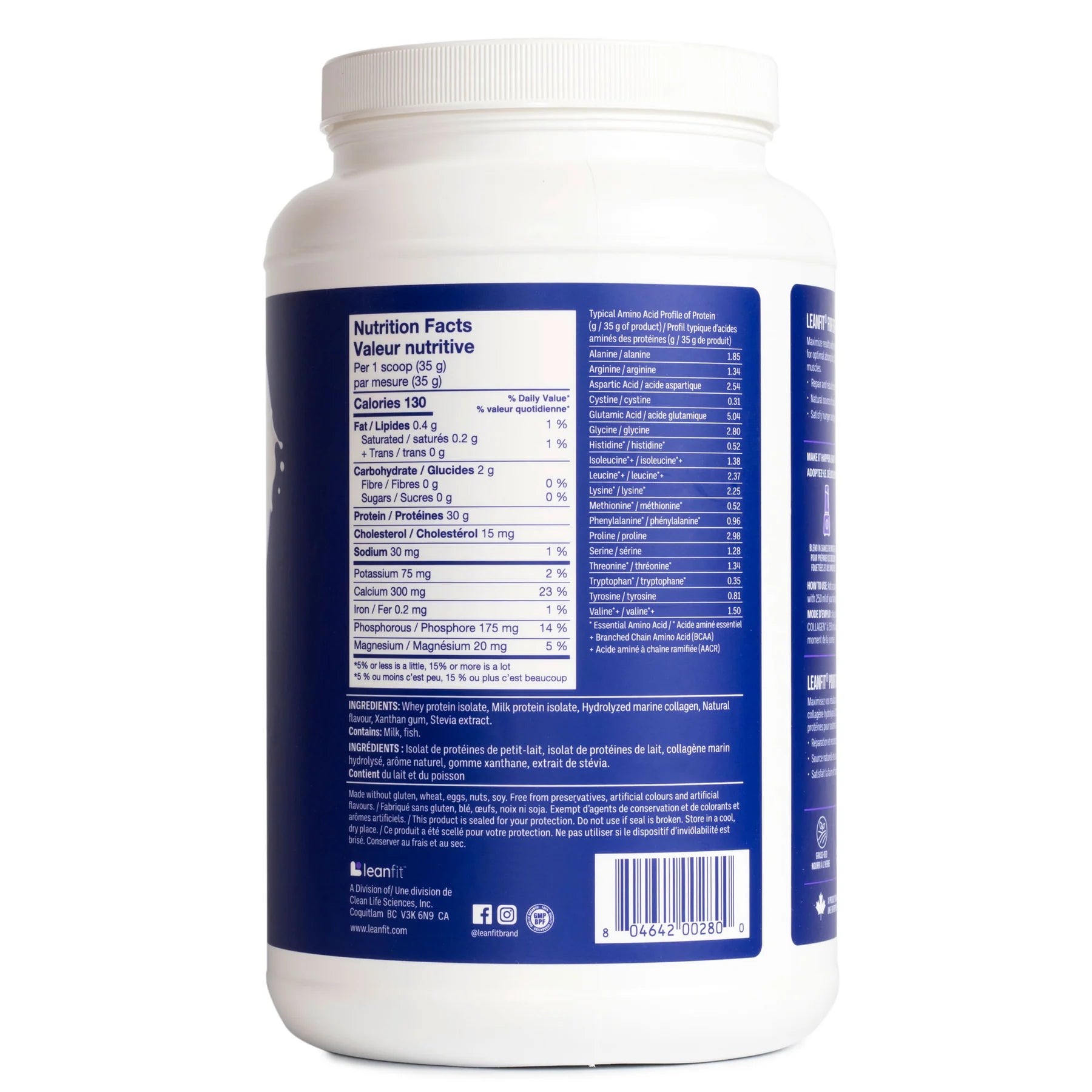 LeanFit Sport Grass-Fed Whey Isolate & Marine Collagen  Vanilla Bean 837g