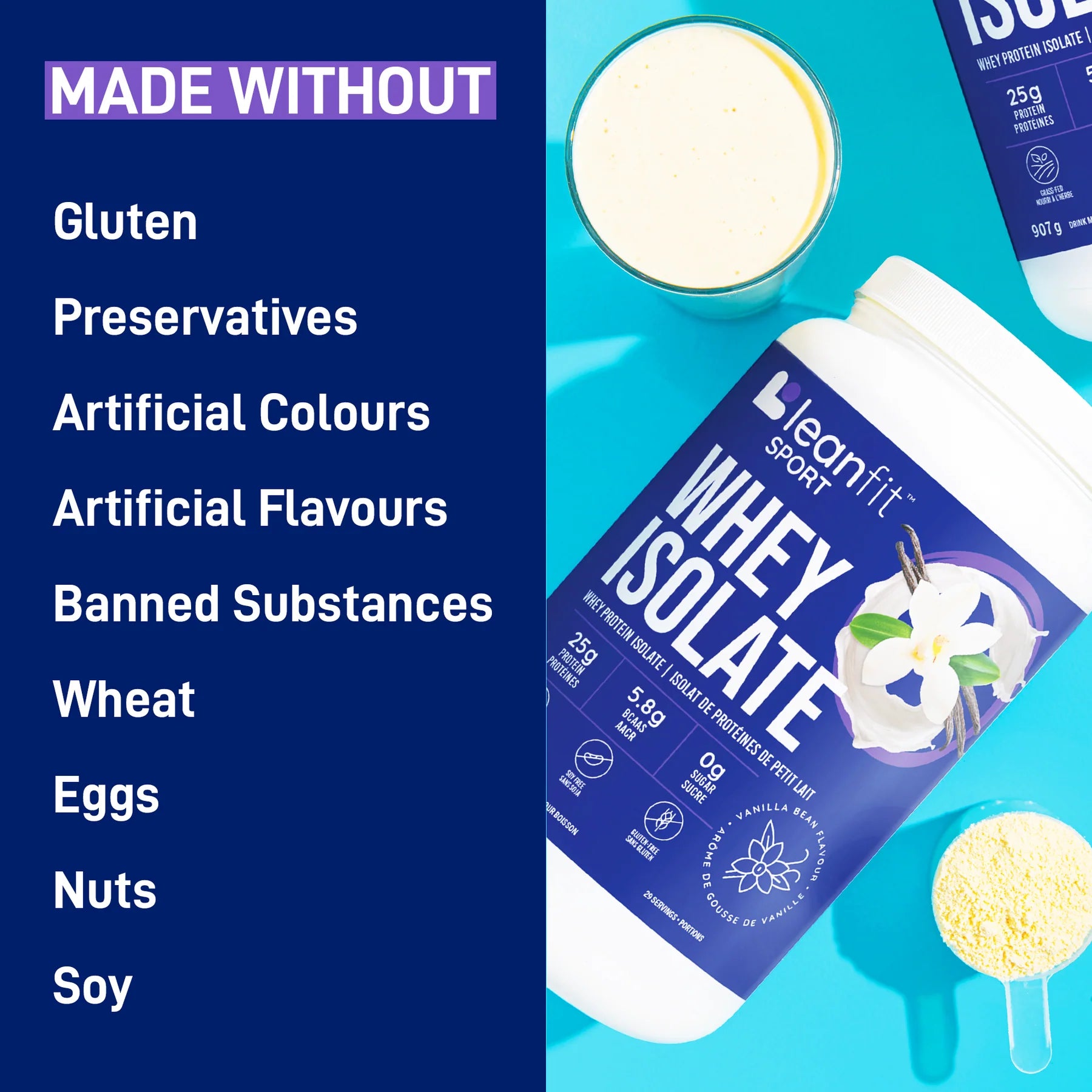 LeanFit Sport Grass-Fed Whey Protein Isolate Vanilla 832g