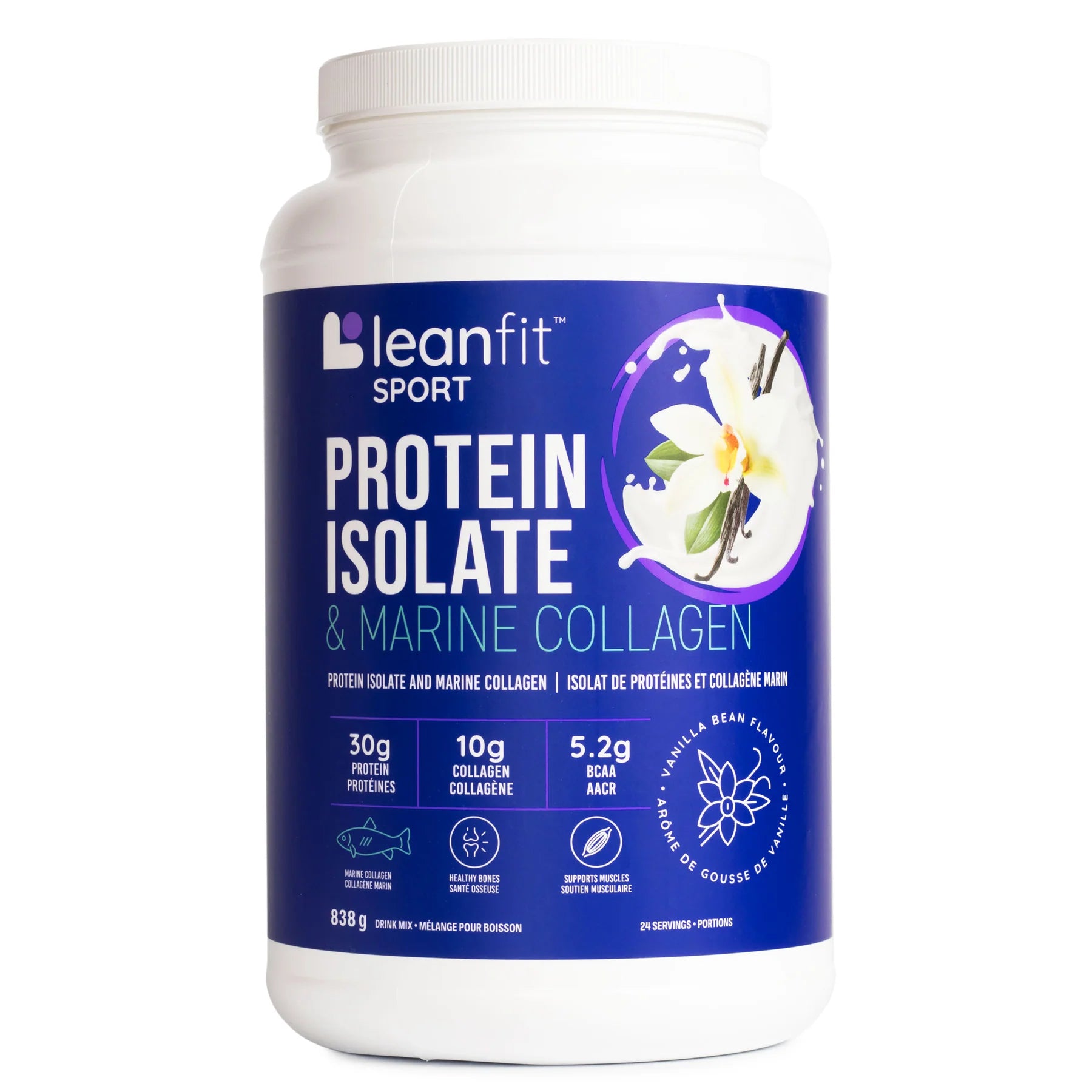LeanFit Sport Grass-Fed Whey Isolate & Marine Collagen  Vanilla Bean 837g