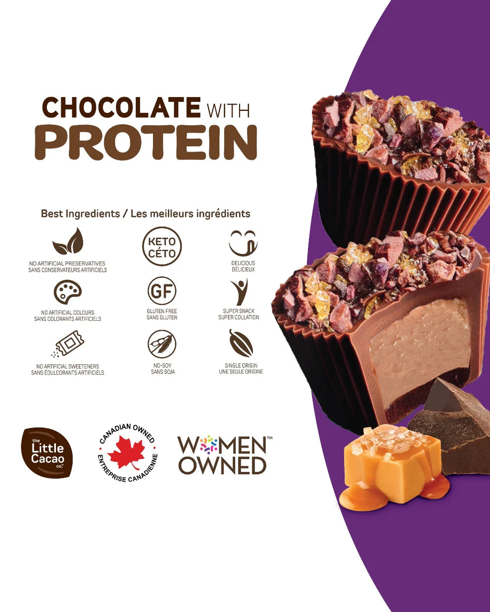 The Little Cacao Co. Chocolate with Protein Salted Caramel Mini Cups 8 Pieces
