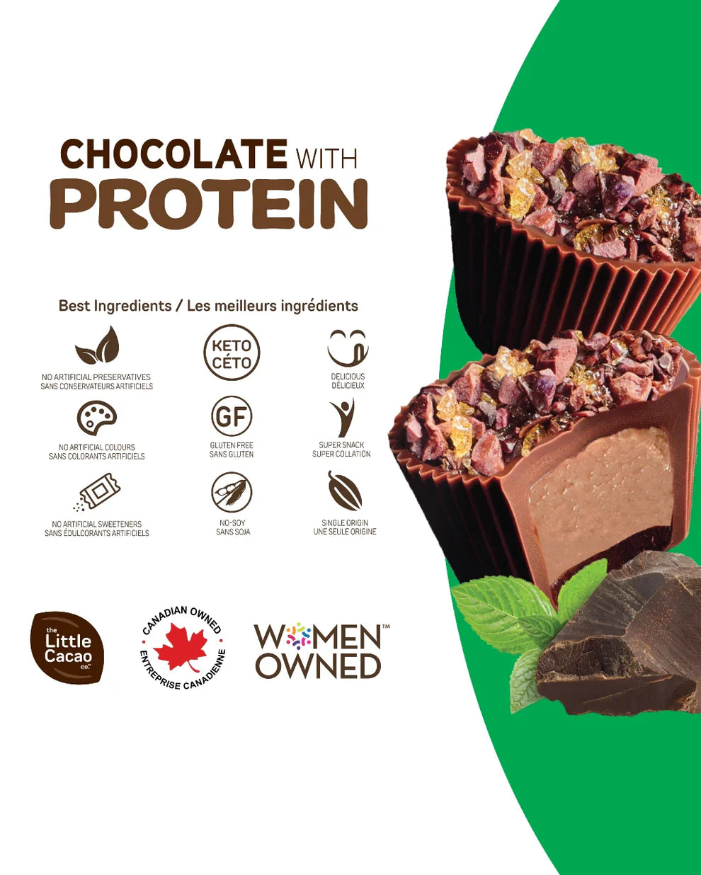 The Little Cacao Co. Chocolate with Protein Mint Mini Cups 8 Pieces