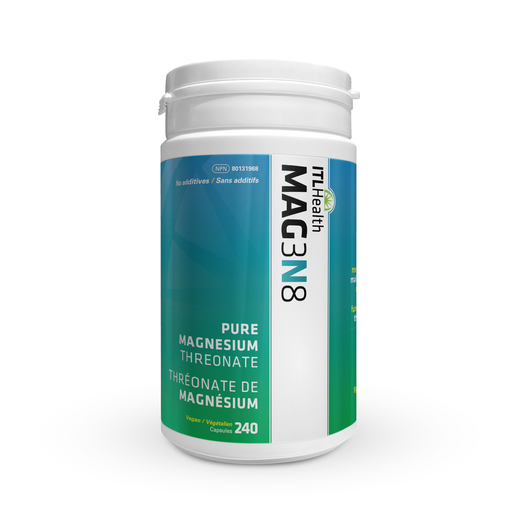 ITL Health MAG3N8 Pure Magnesium Threonate 240 Vegetarian Capsules