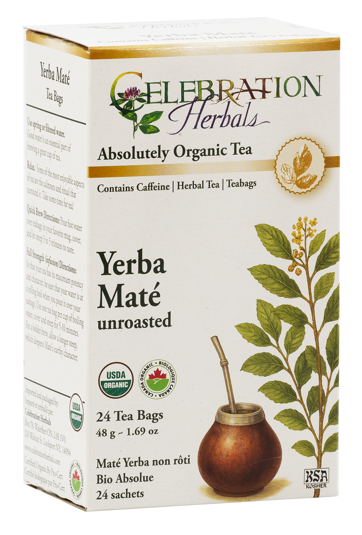 Celebration Herbals Yerba Mate Unroasted Organic 24 Tea Bags