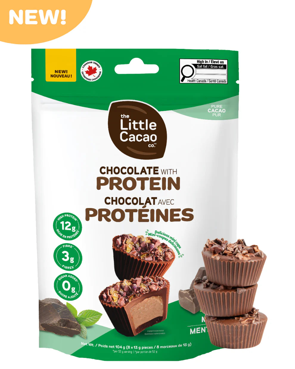 The Little Cacao Co. Chocolate with Protein Mint Mini Cups 8 Pieces