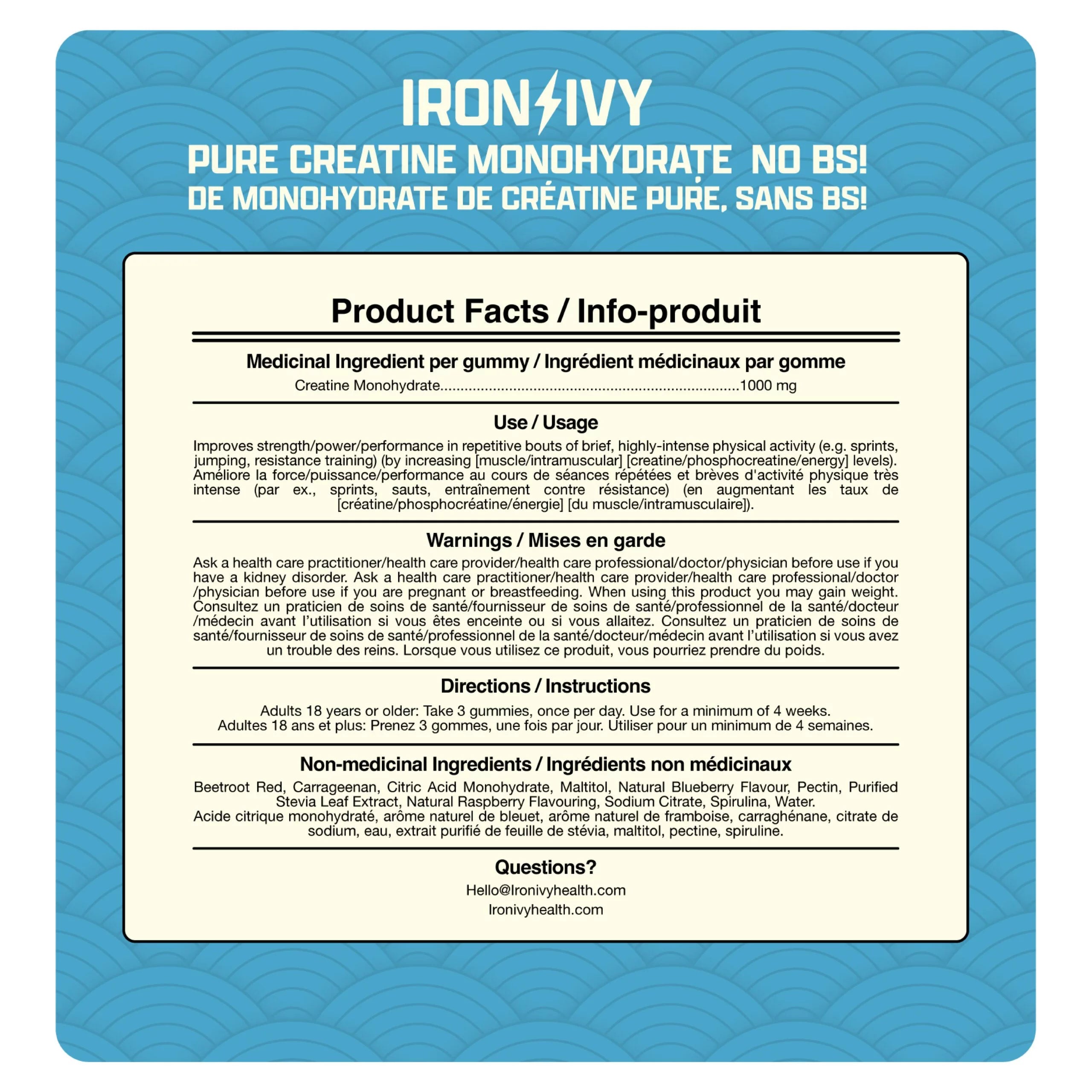 Iron & Ivy Creatine Monohydrate Gummies 1000mg 30 Electric Raspberry Gummies
