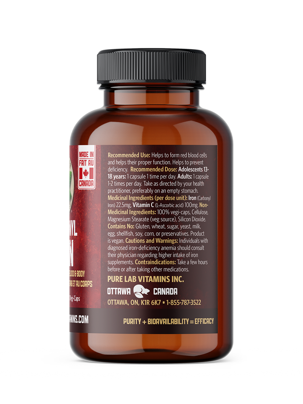 Pure Lab Vitamins Carbonyl Iron 90 Vegetarian Capsules