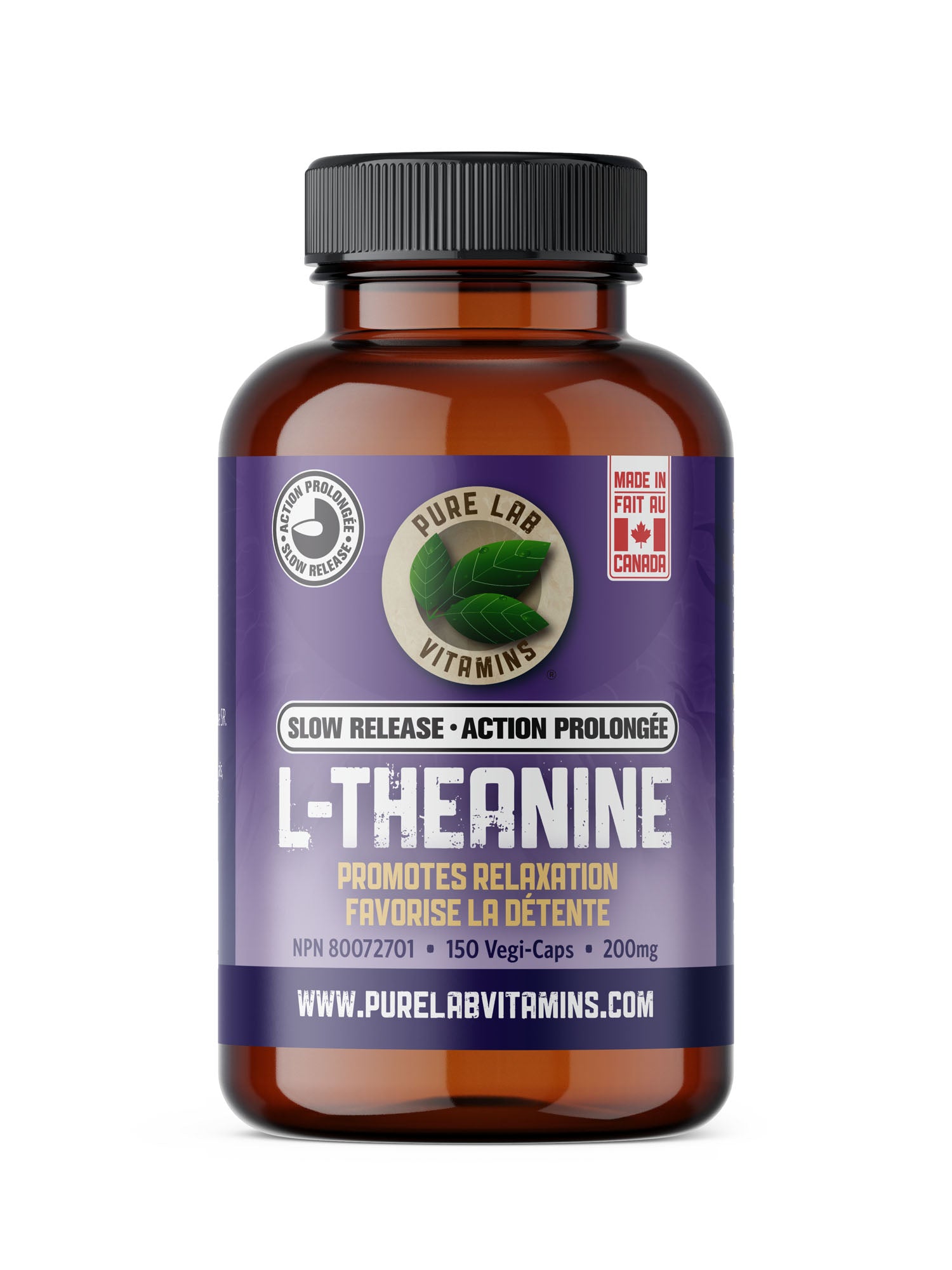 Pure Lab Vitamins L-Theanine 200mg 60 Slow-Release Vegetarian Capsules