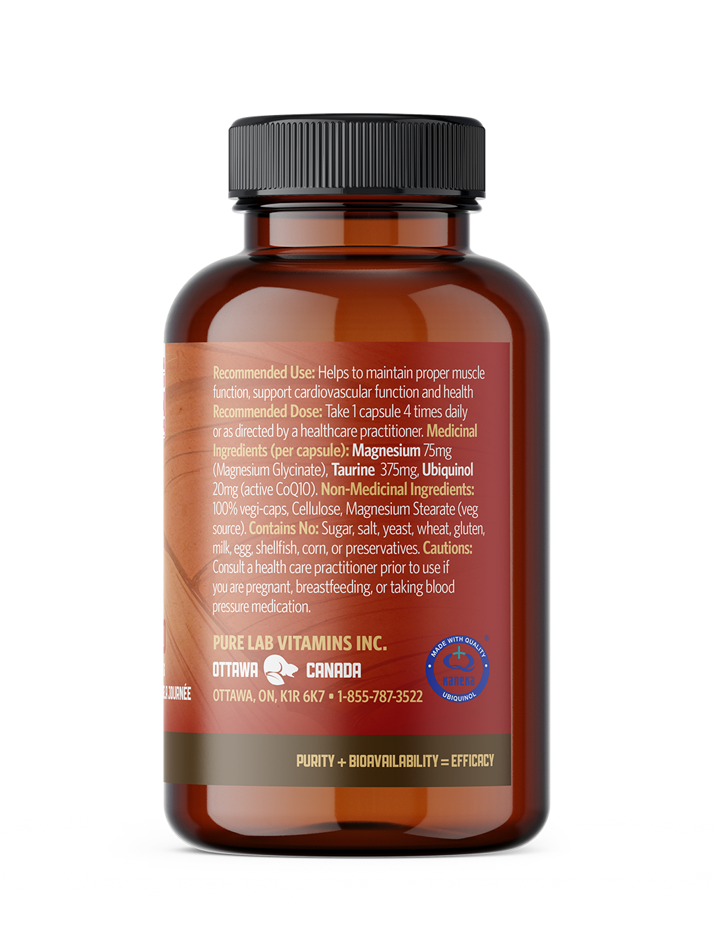 Pure Lab Vitamins Magnesium Glycinate + Taurine + COQ10 120 Vegetarian Capsules