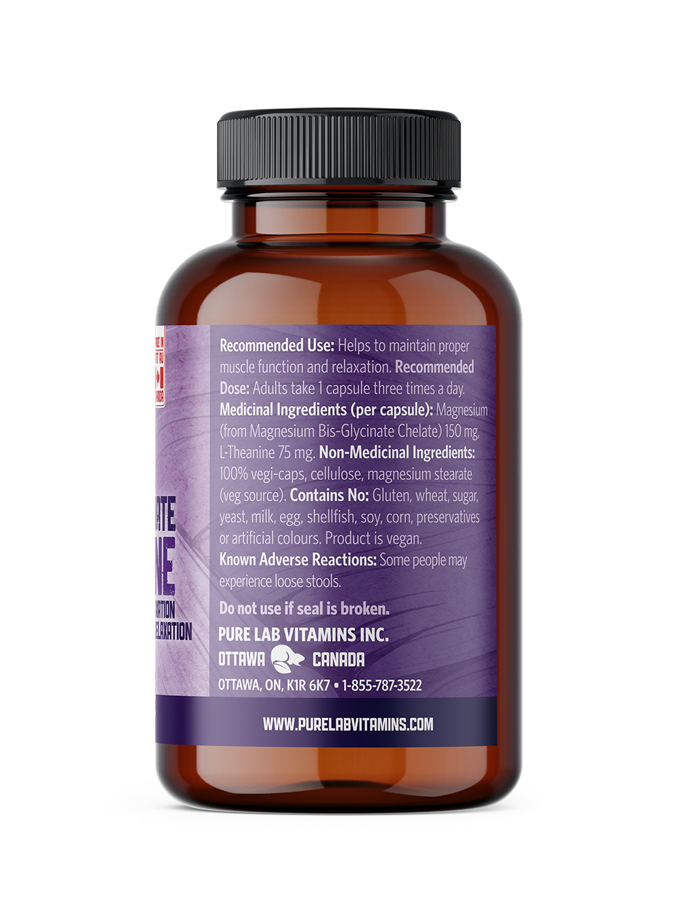Pure Lab Magnesium Glycinate + L-Theanine 90 Vegetarian Capsules