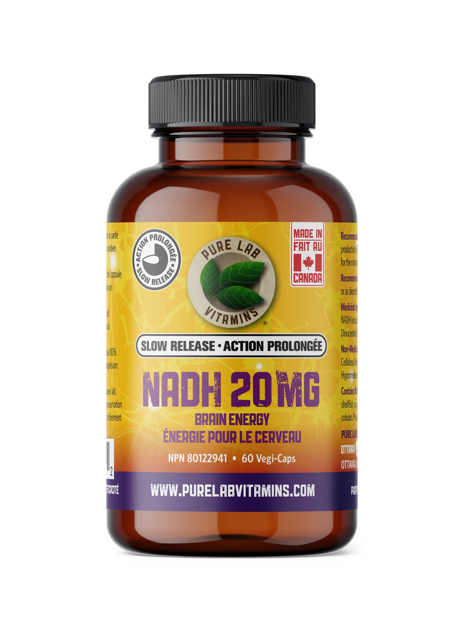 Pure Lab Vitamins NADH 20 mg 60 Slow Release Vegetarian Capsules