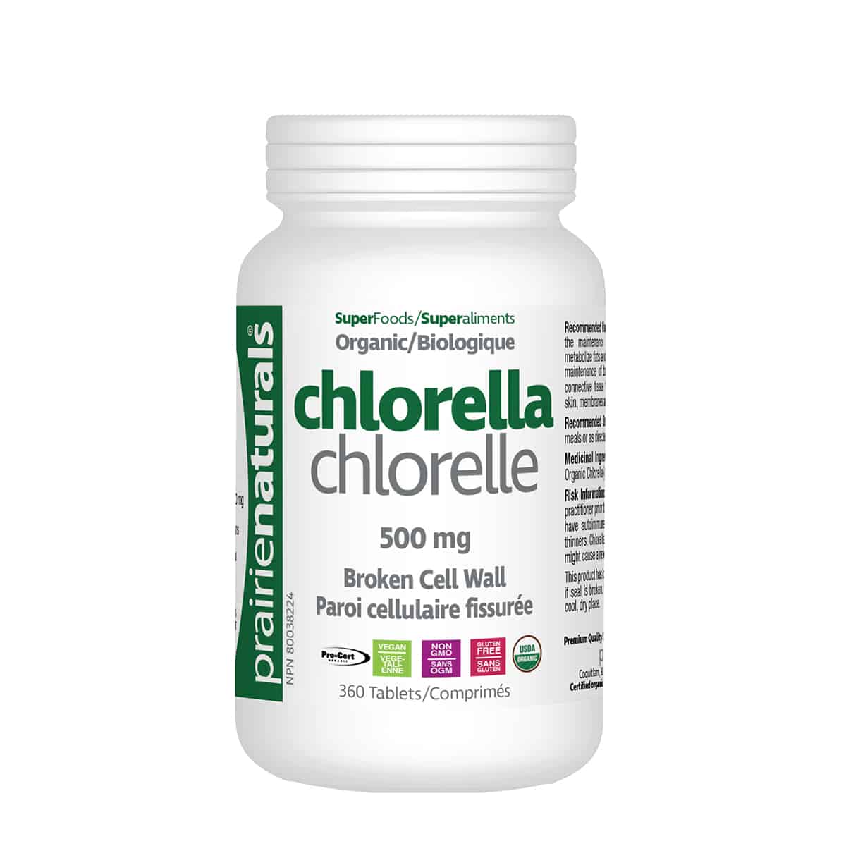 Prairie Naturals Organic Chlorella 500mg 360 Tablets