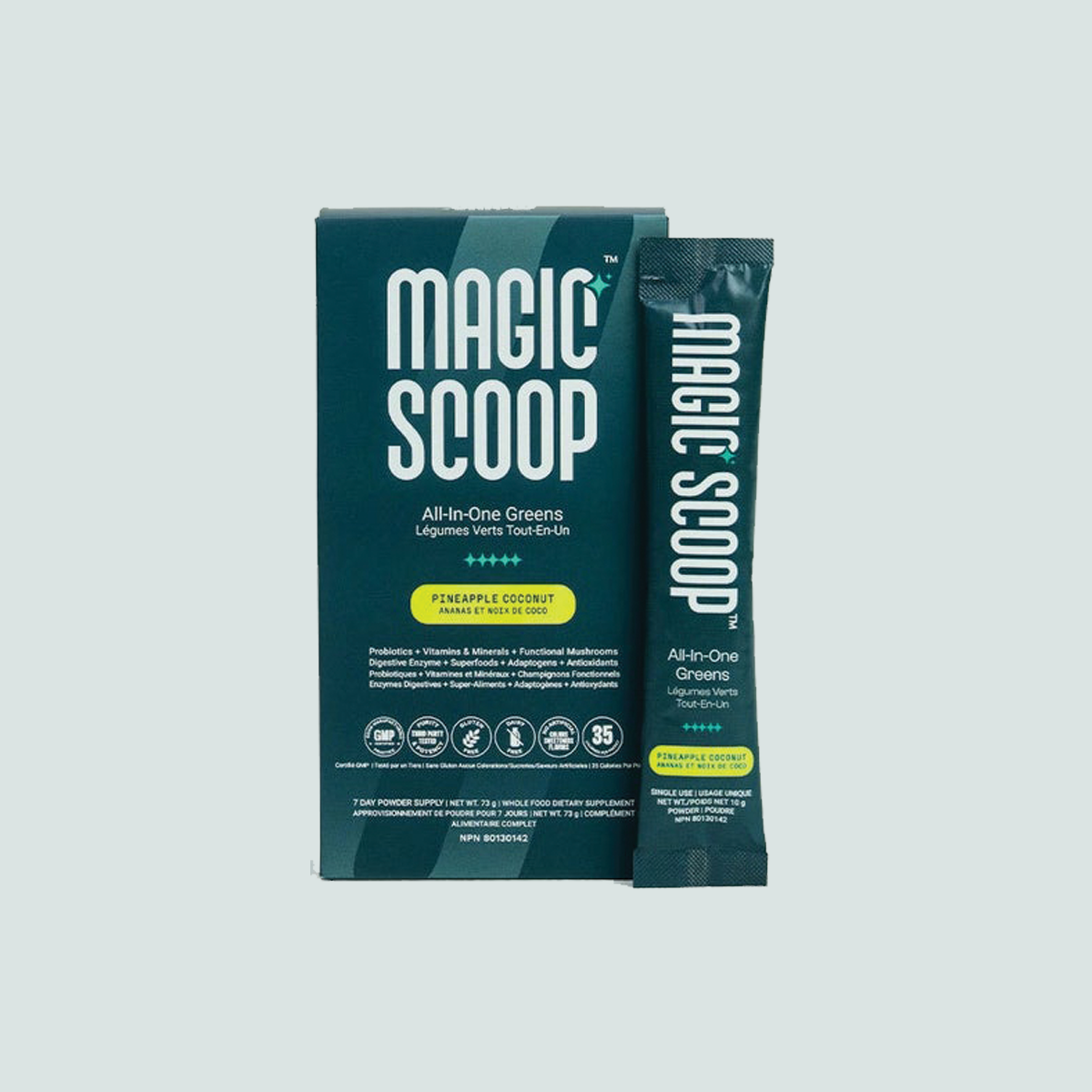 Magic Scoop Pineapple Coconut All-In-One Greens Superfood Blend 7 Sticks (7 Day Supply)
