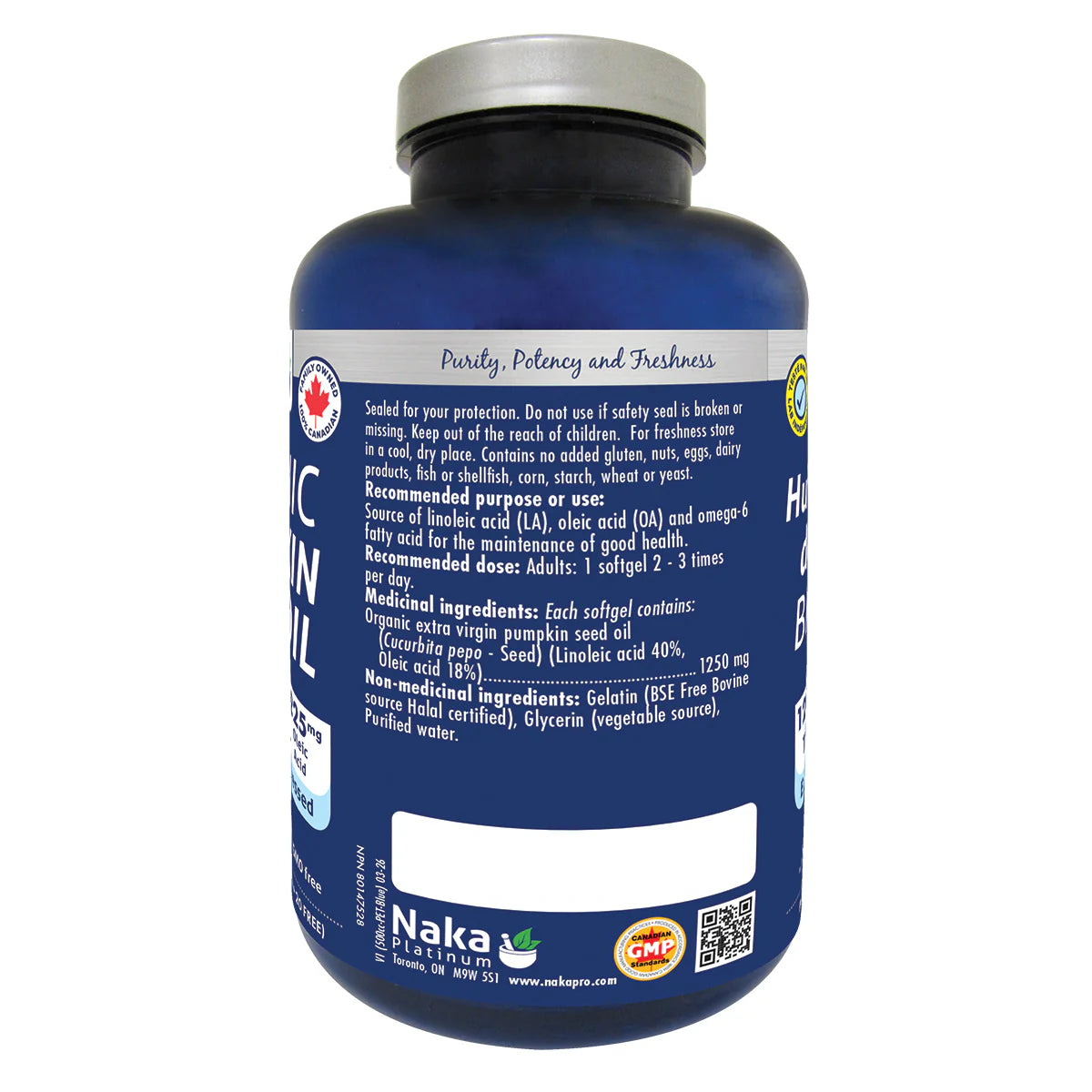 Naka Platinum Organic Pumpkin Seed Oil 1250mg 160 Softgels