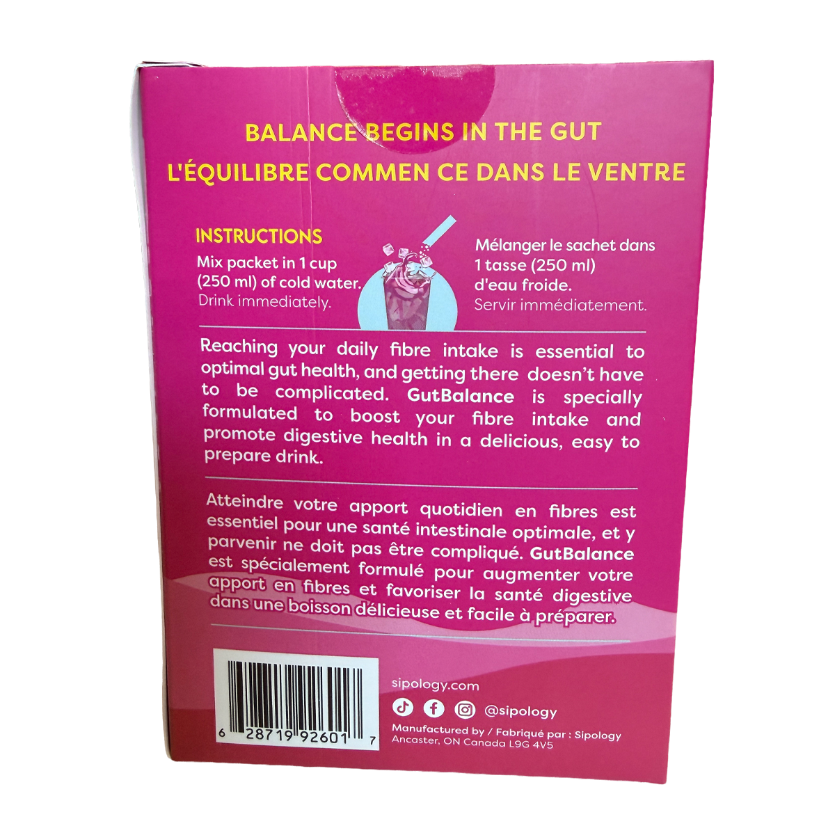 Sipology Gut Balance Raspberry Lemon Prebiotic Fibre Mix 15 Packets