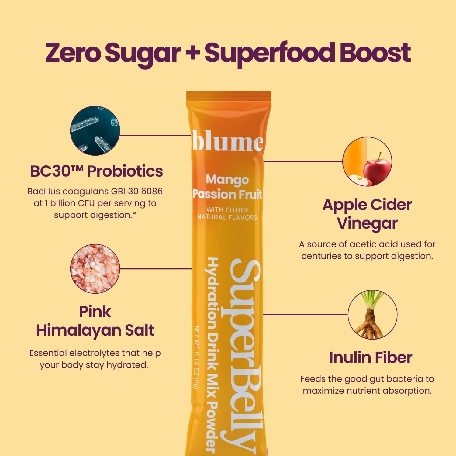 Blume SuperBelly Mango Passion Fruit Gut-Building Hydration Powder Single Sachet