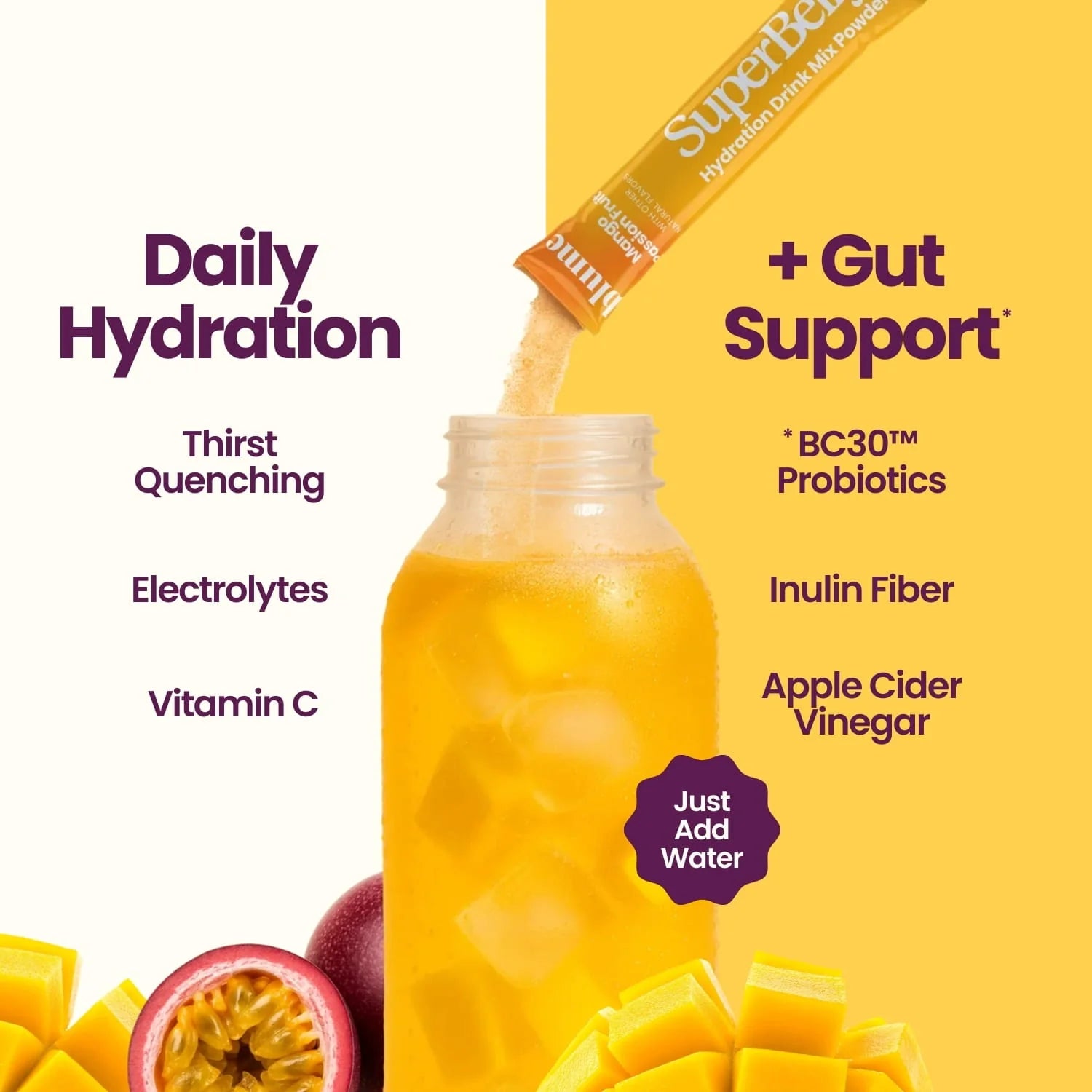 Blume SuperBelly Mango Passion Fruit Gut-Building Hydration Powder Single Sachet