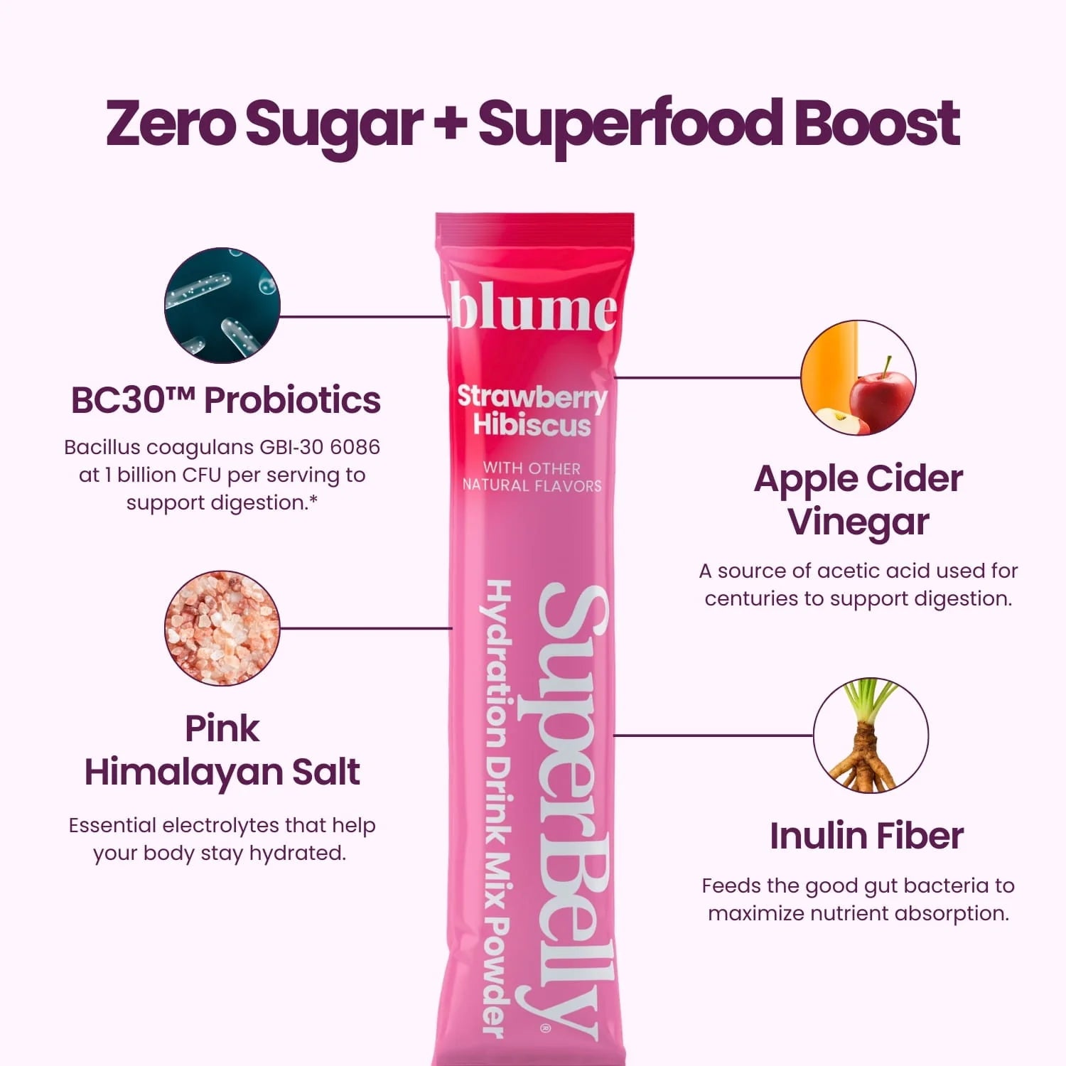 Blume SuperBelly Strawberry Hibiscus Gut-Building Hydration Powder Single Sachet