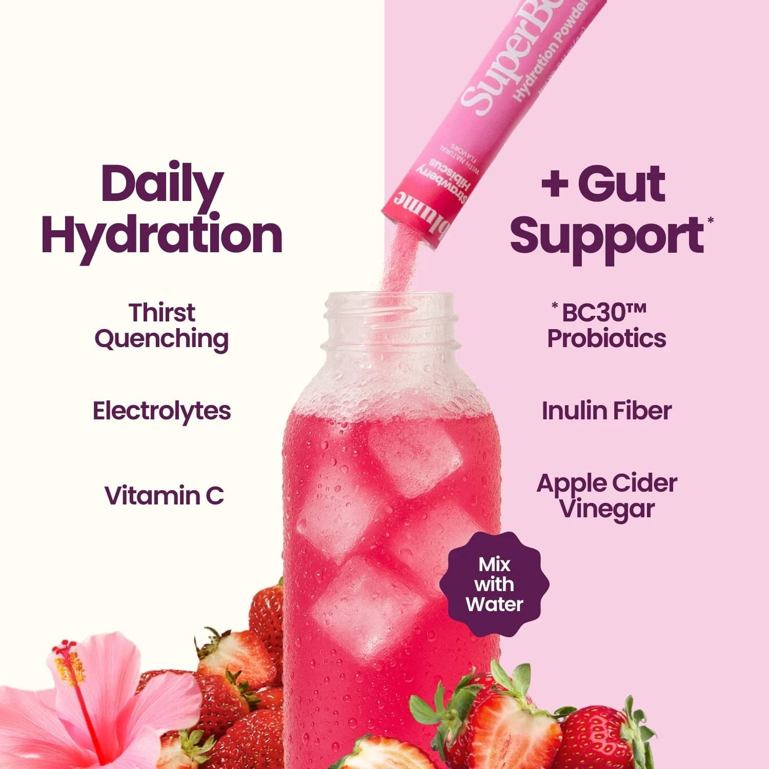 Blume SuperBelly Strawberry Hibiscus Gut-Building Hydration Powder Single Sachet