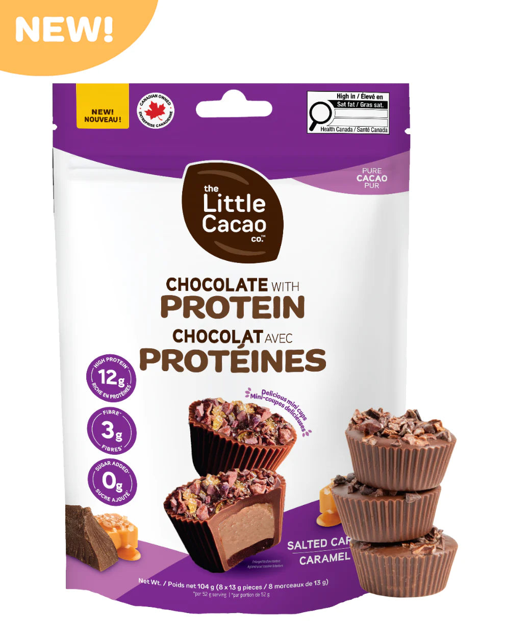 The Little Cacao Co. Chocolate with Protein Salted Caramel Mini Cups 8 Pieces