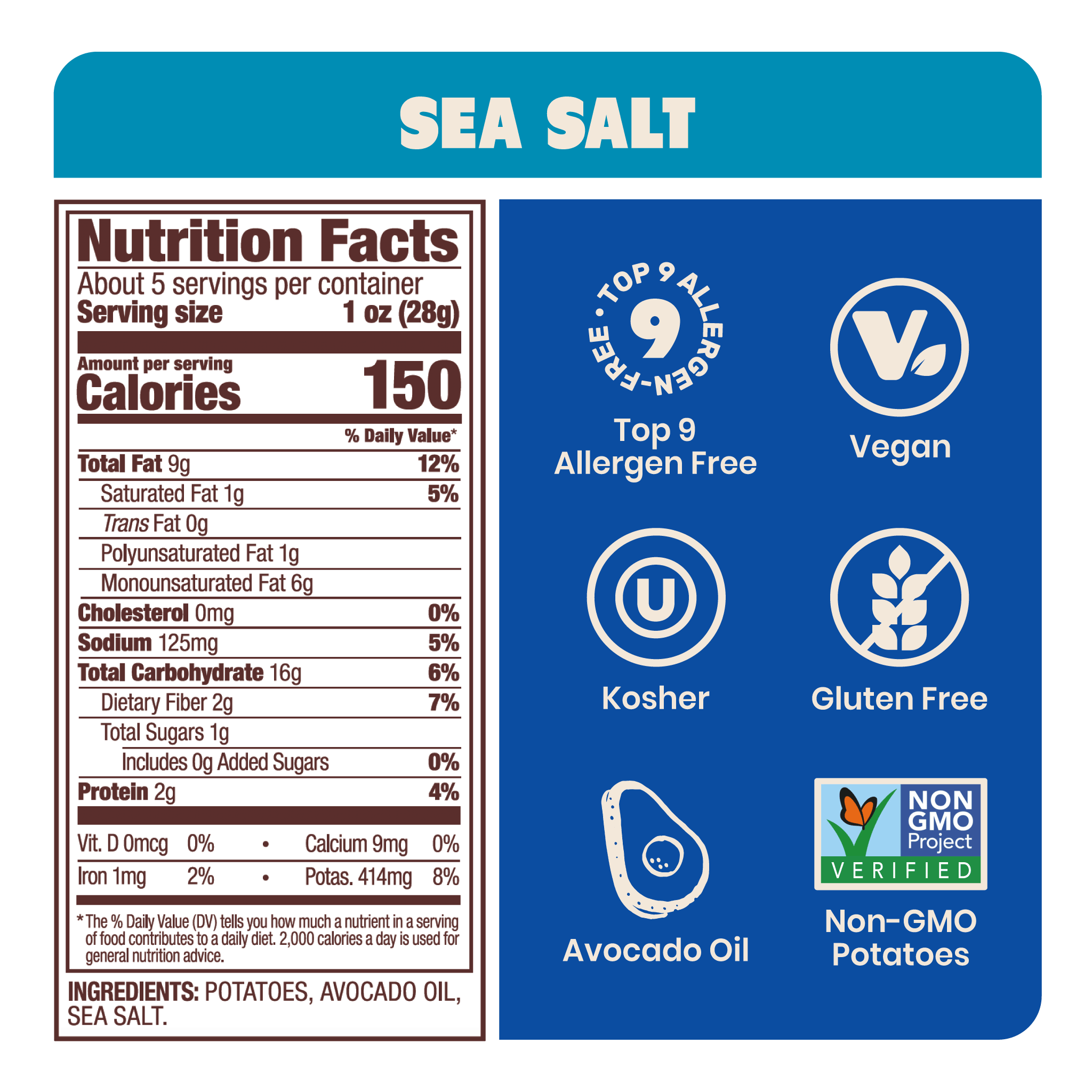 Jackson's Avocado Oil Kettle Cooked Potato Chips Sea Salt 142g