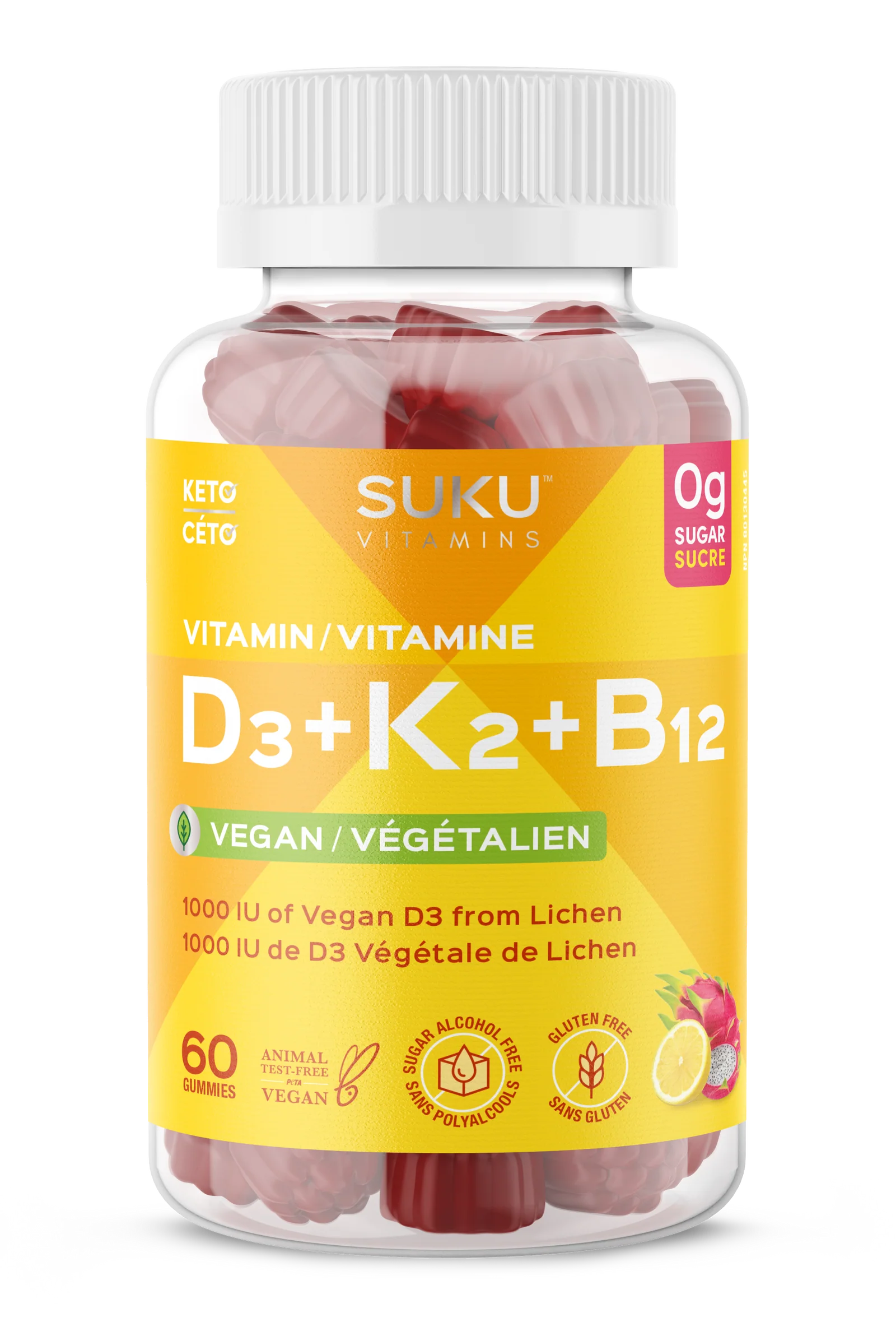SUKU Vegan Vitamin D3 + K2 + B12 60 Gummies