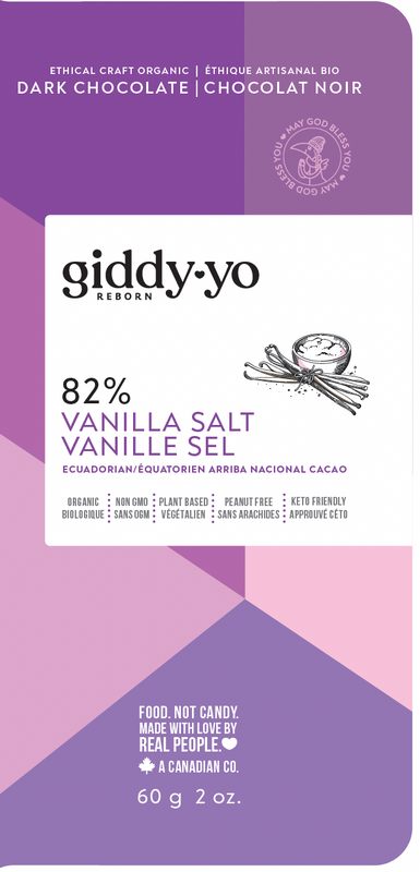 Giddy Yo Organic Vanilla Bean & Sea Salt 82% Dark Chocolate Bar 60g