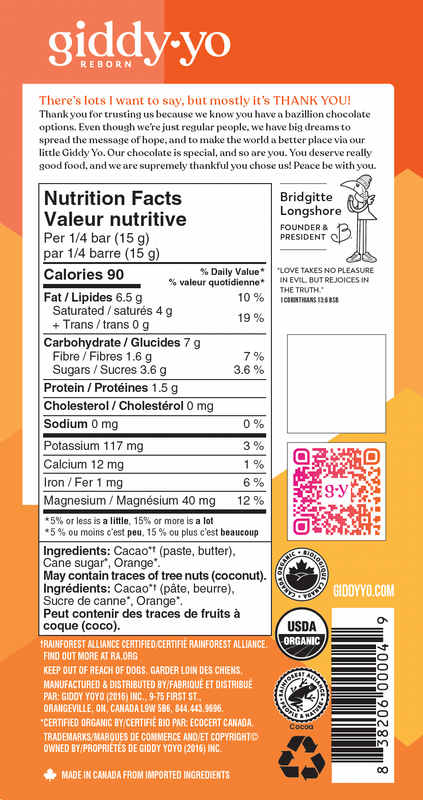 Giddy Yo Organic Orange 76% Dark Chocolate Bar 60g
