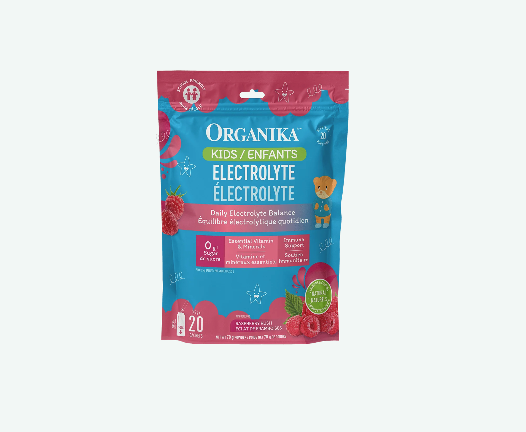 Organika Kids Electrolyte Raspberry Rush 20 pack pouch