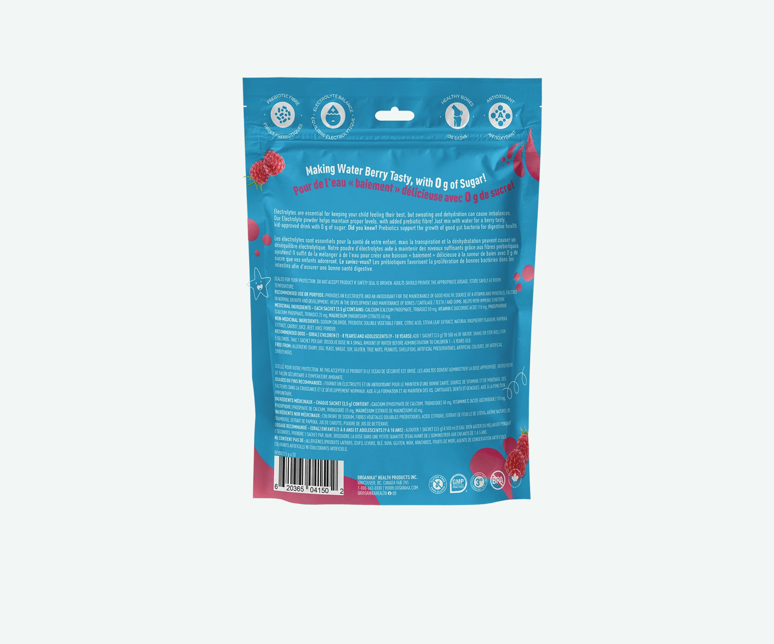 Organika Kids Electrolyte Raspberry Rush 20 pack pouch