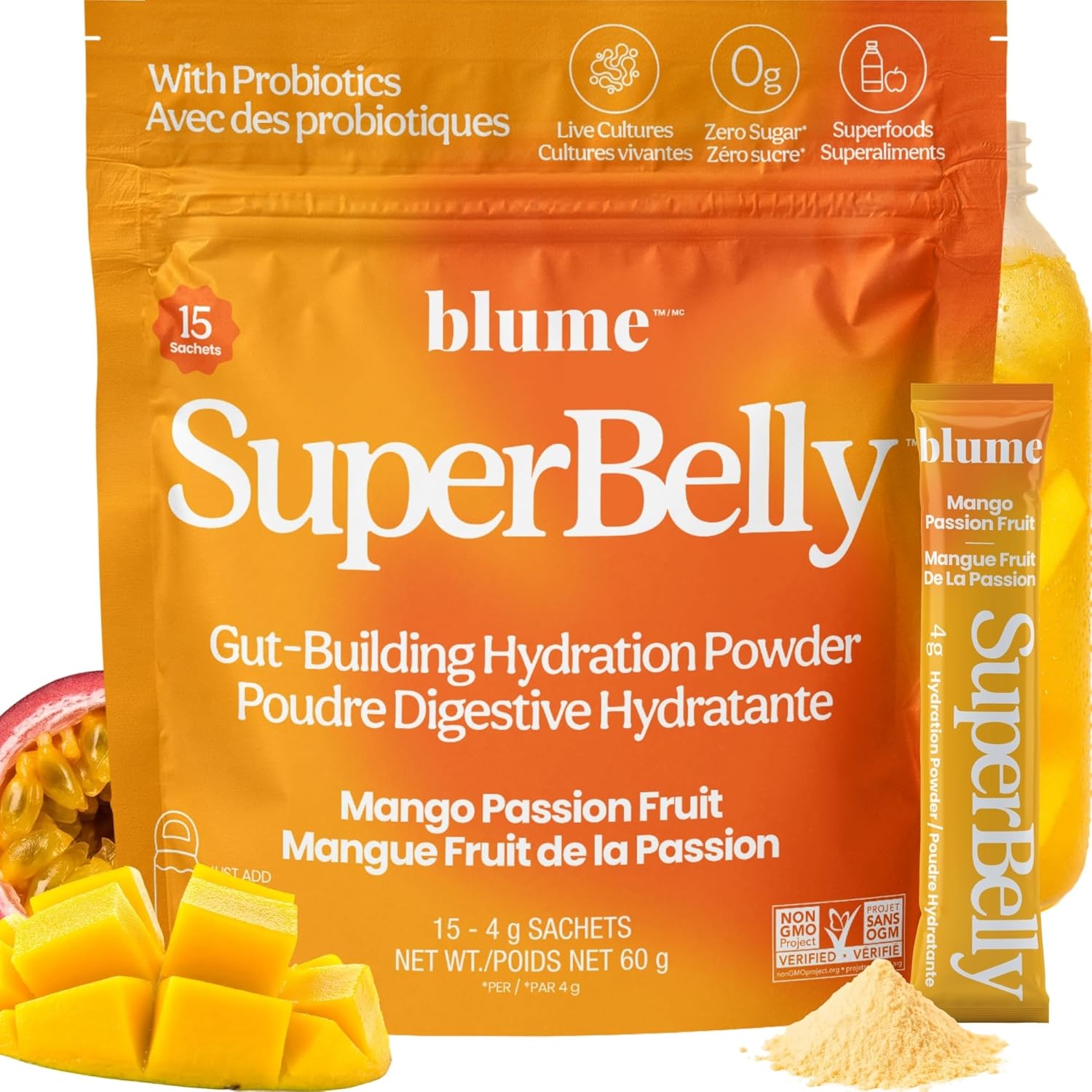Blume SuperBelly Mango Passion Fruit Gut-Building Hydration Powder Single Sachet