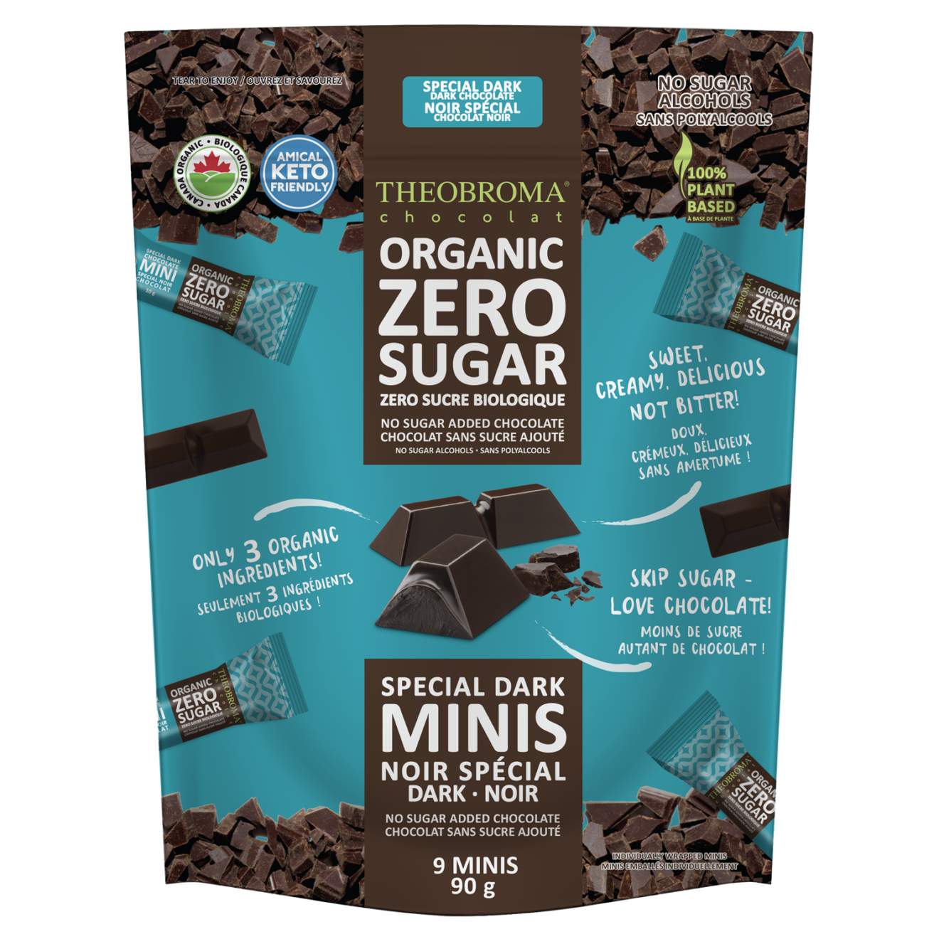 Theobroma Organic Zero Sugar Special Dark Minis 9 Mini Bars 90g