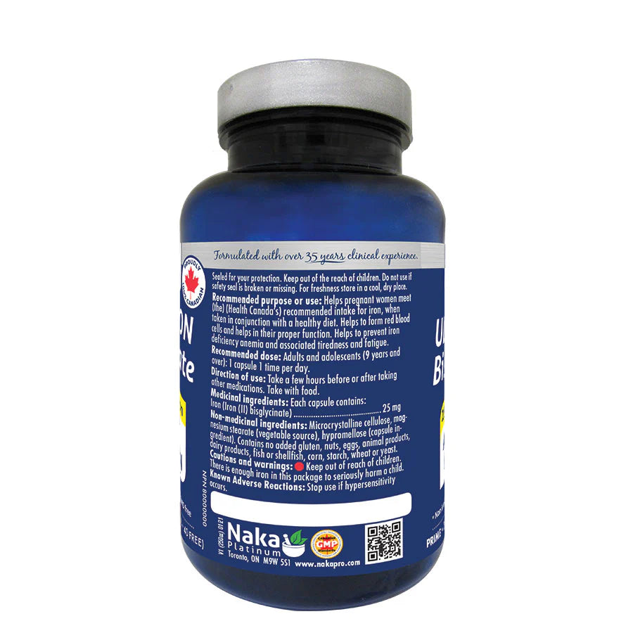 Naka Platinum Ultra Iron Bisglycinate 25mg 120 Vegetarian Capsules