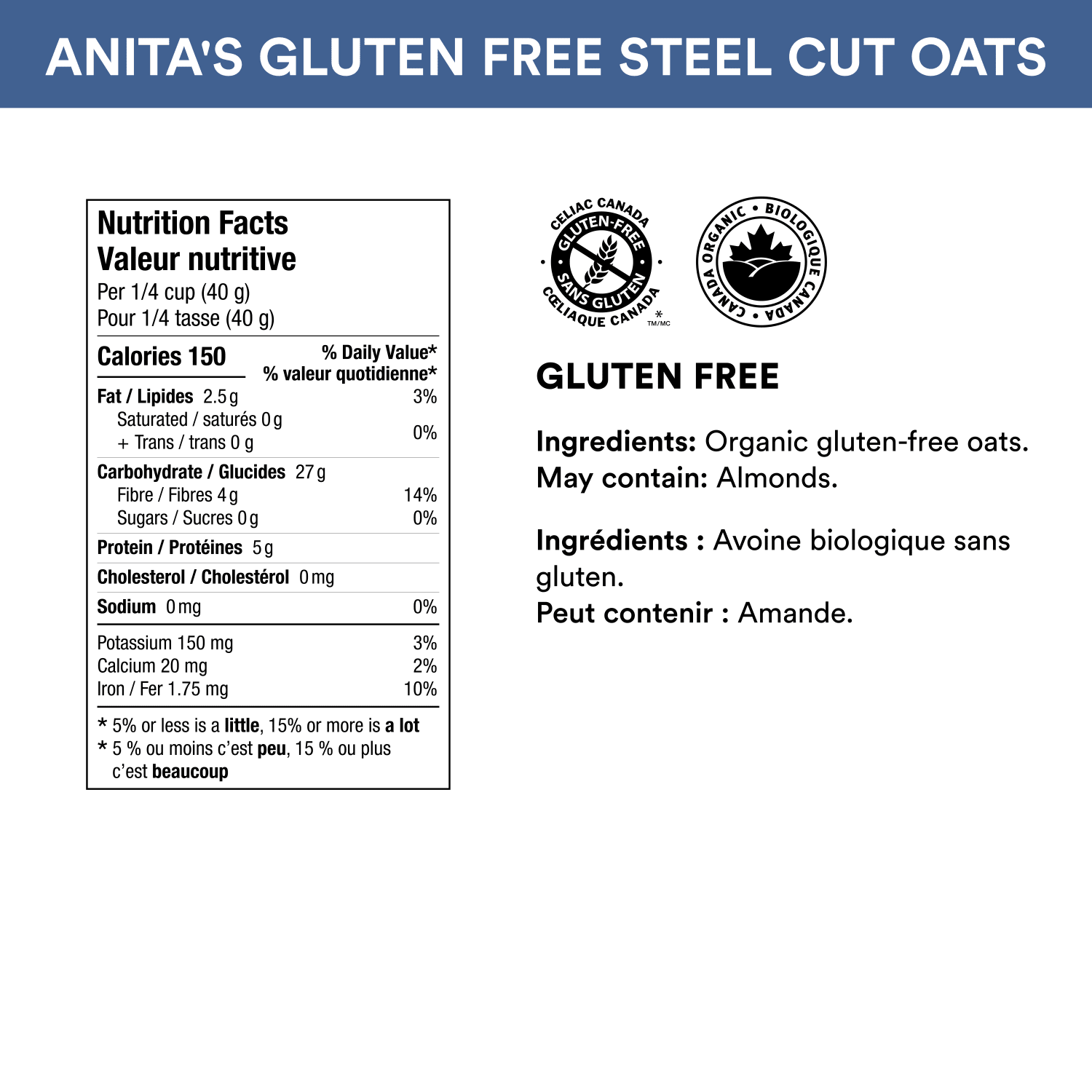 Anita's Organic Mill Organic GF Steel Cut Oats 900g