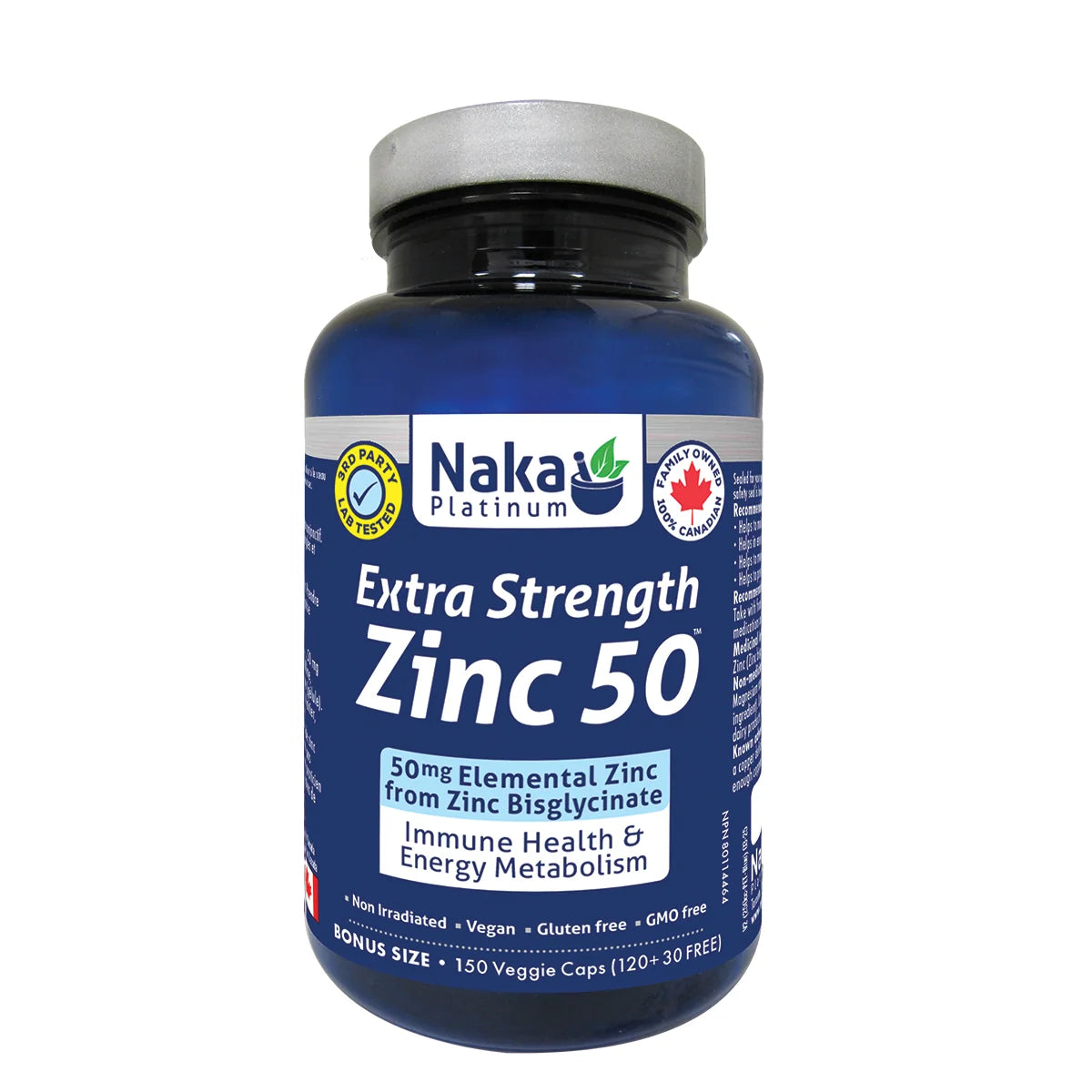 Naka Platinum Extra Strength Zinc50 Bisglycinate 150 Vegetarian Capsules