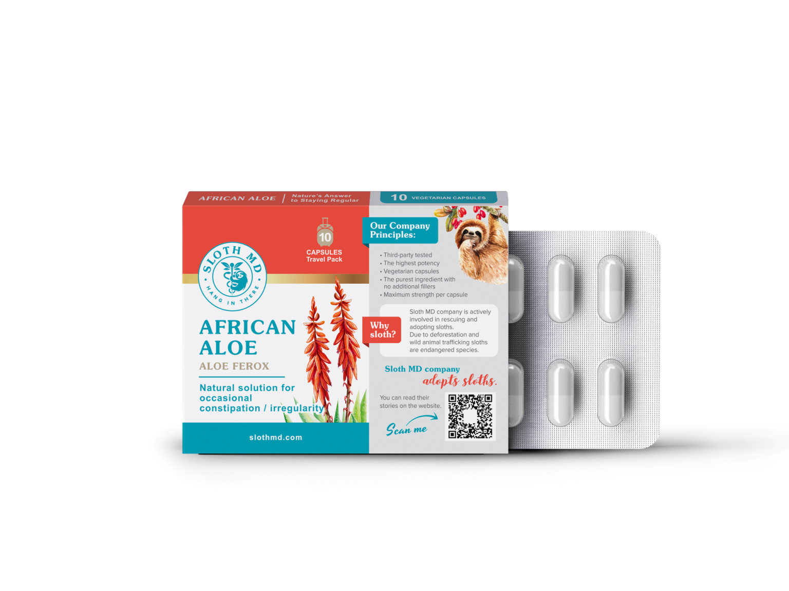 Sloth MD African Aloe (Cape Aloe) Travel Pack 10 Vegetarian Capsules