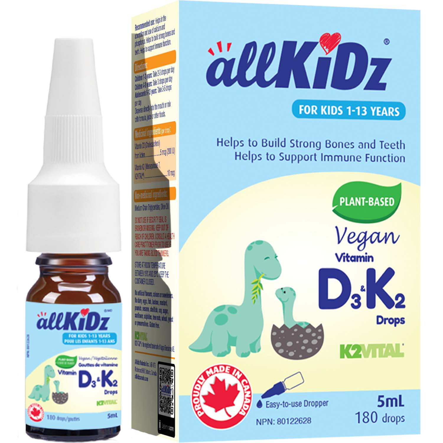 AllKidz Vegan Vitamin D3 & K2 Drops 5ml (180 Drops)