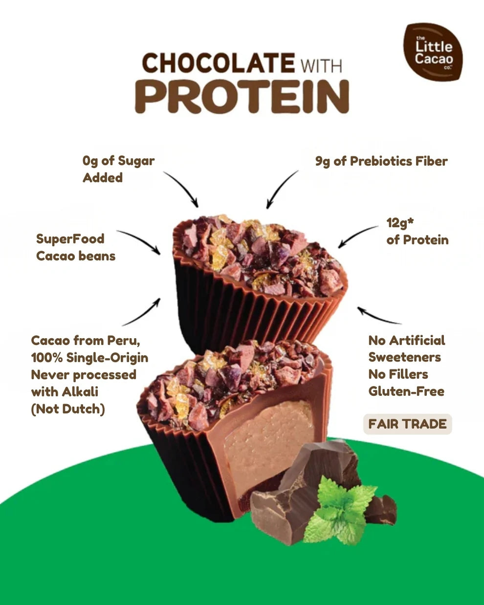 The Little Cacao Co. Chocolate with Protein Mint Mini Cups 8 Pieces