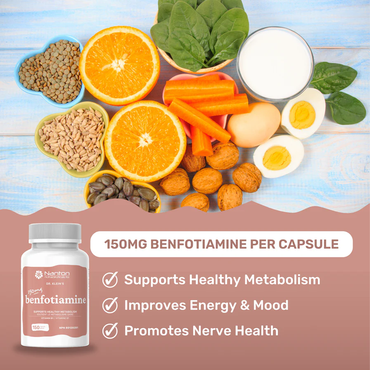 Nanton Benfotiamine B1 150 Vegetarian Capsules