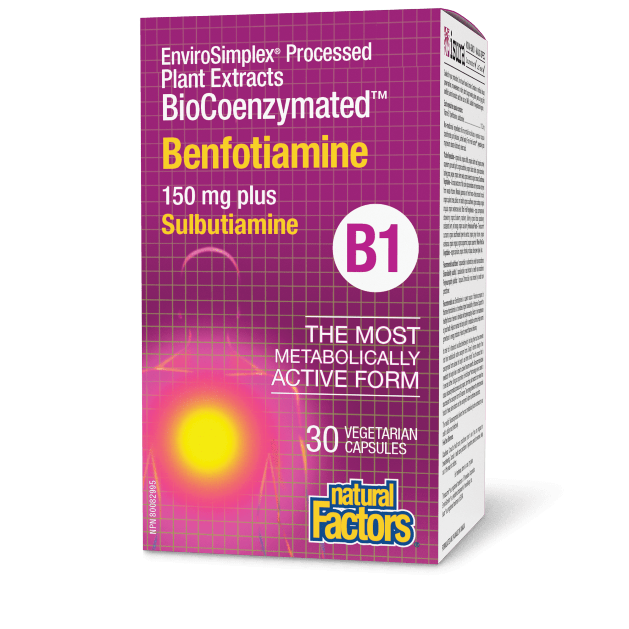 Natural Factors BioCoenzymated Benfotiamine B1 Plus Sulbutamine 30 Vegetarian Capsules