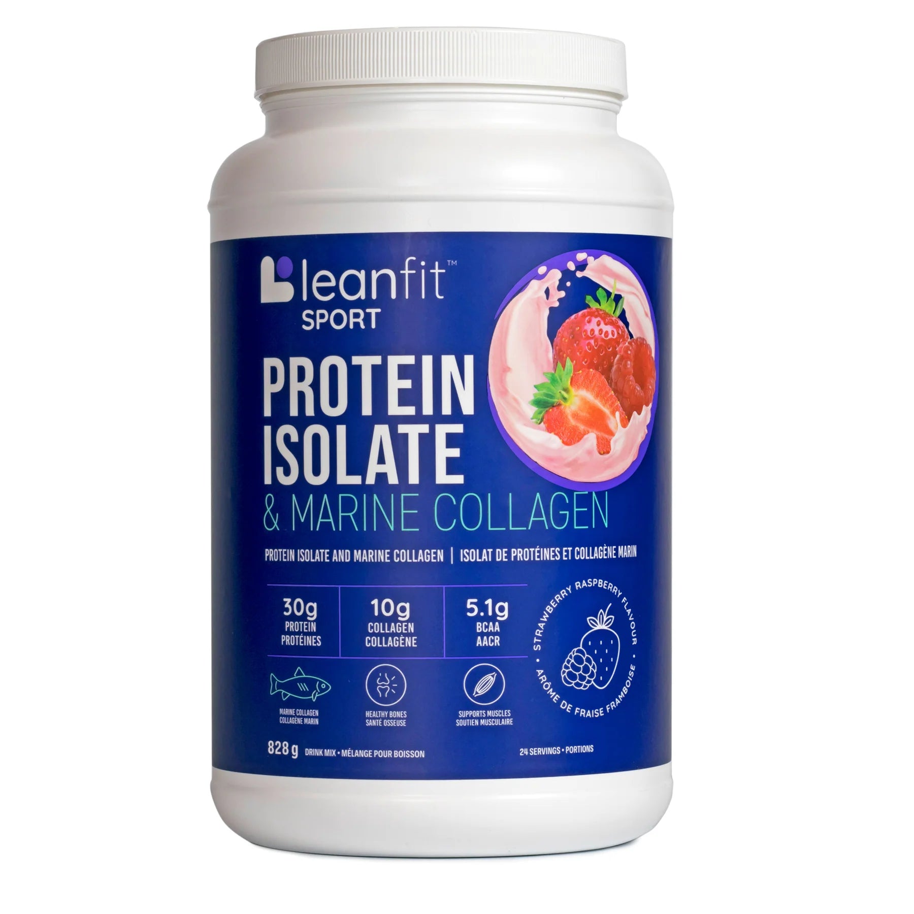 LeanFit Sport Grass-Fed Whey Isolate & Marine Collagen Strawberry Raspberry 828g
