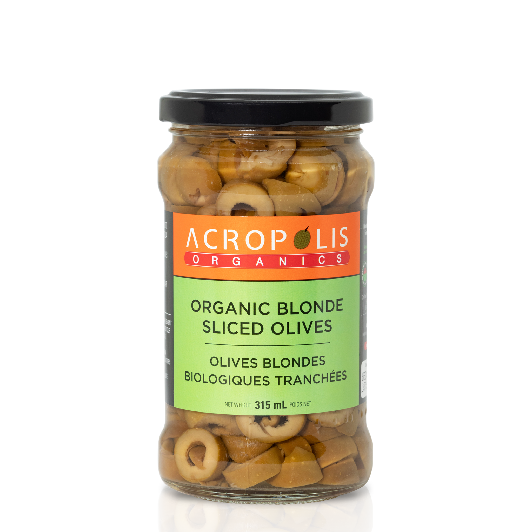 Acropolis Organics Sliced Blonde Olives 315ml