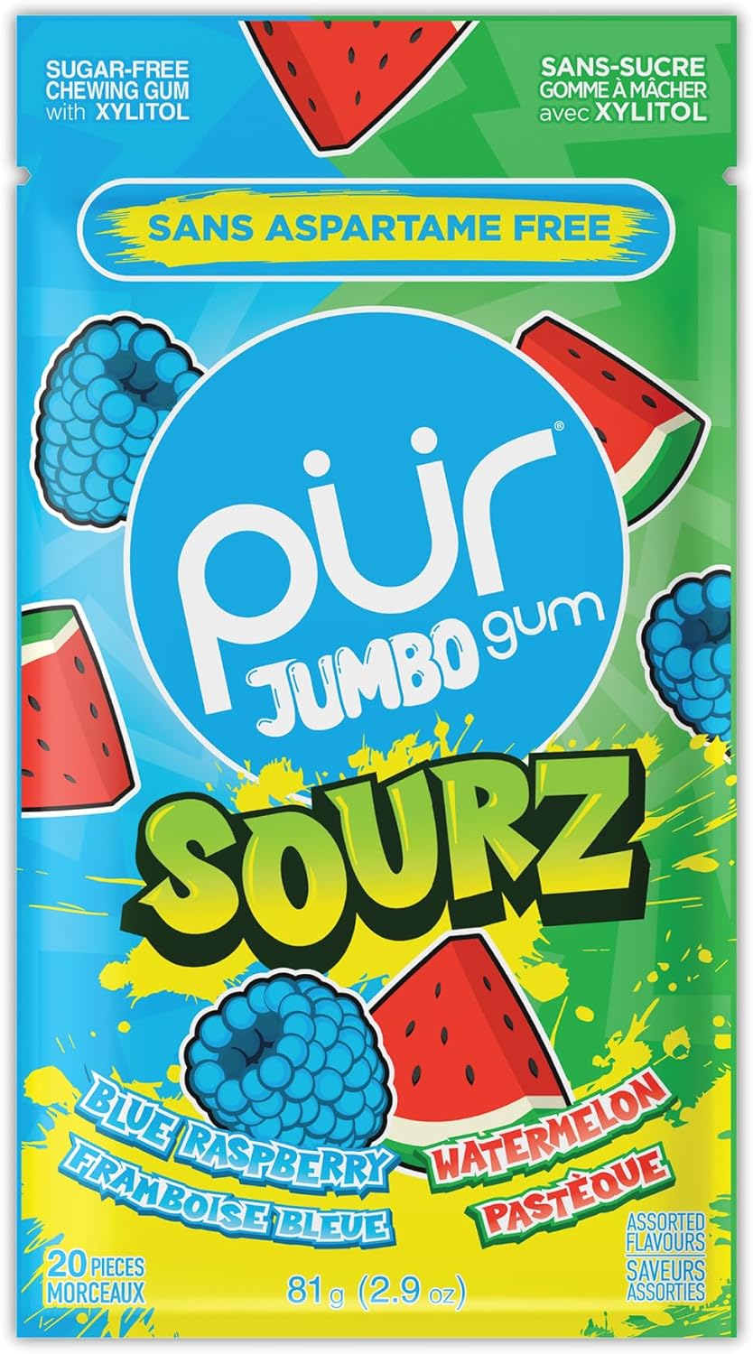 Pur Gum Jumbo Sourz Blue Raspberry & Watermelon 20 Pieces