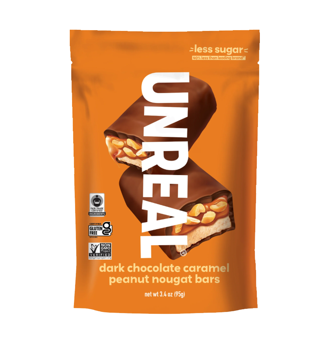 Unreal Dark Chocolate Caramel Peanut Nougat Bars 95g