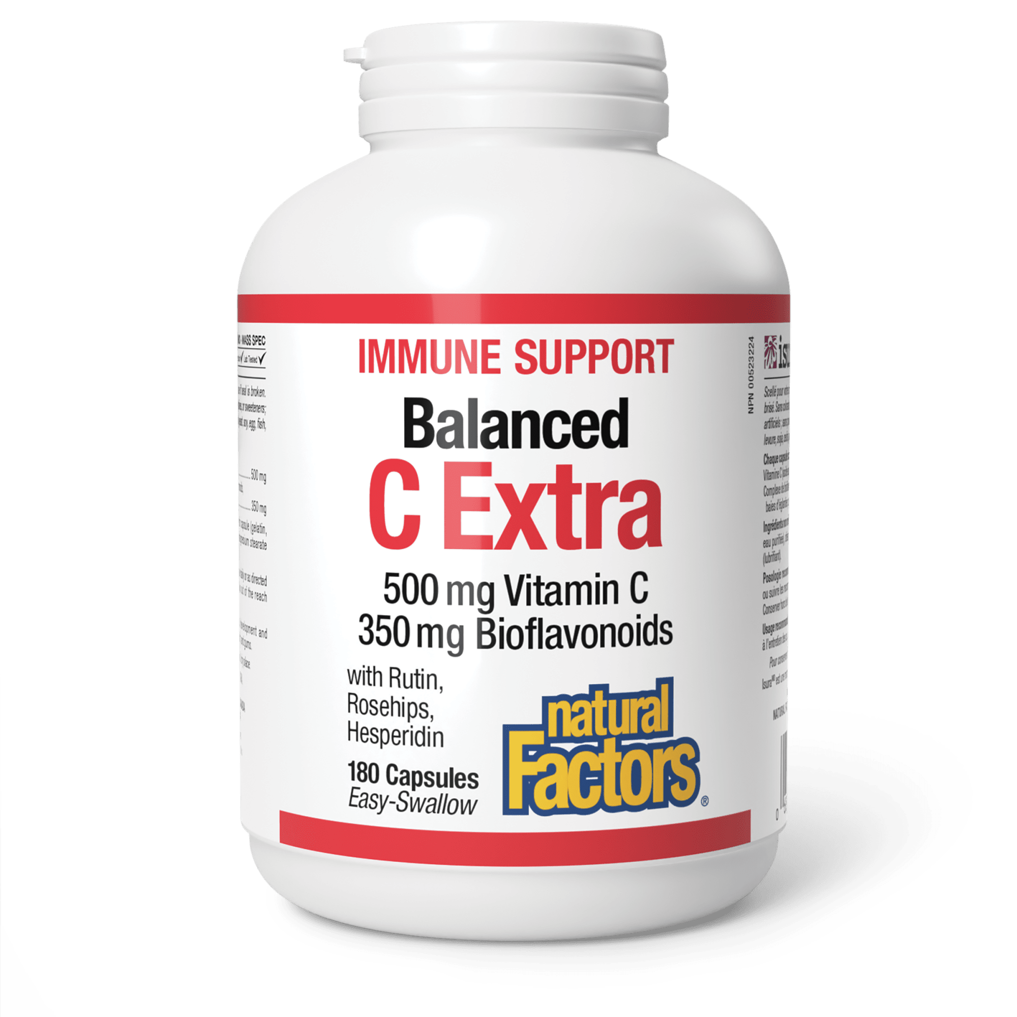 Natural Factors Vitamin C Extra 500mg Plus 350mg Bioflavonoids 180 Easy-Swallow Capsules
