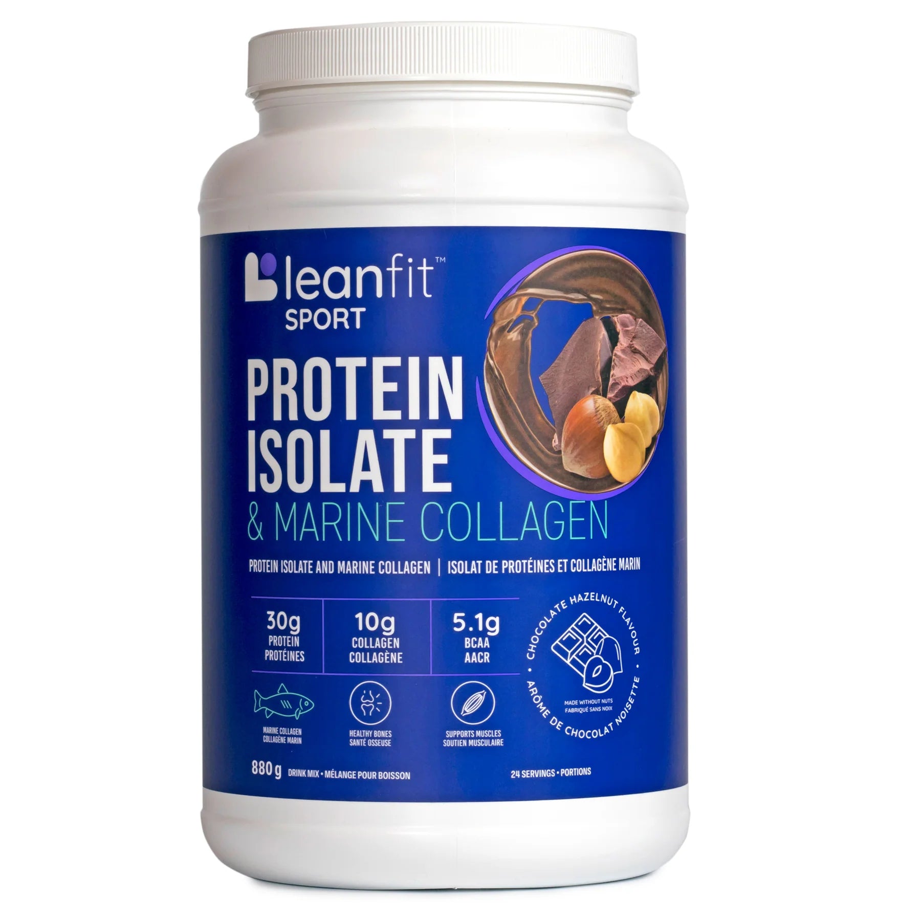 LeanFit Sport Grass-Fed Whey Isolate & Marine Collagen Chocolate Hazelnut 880g