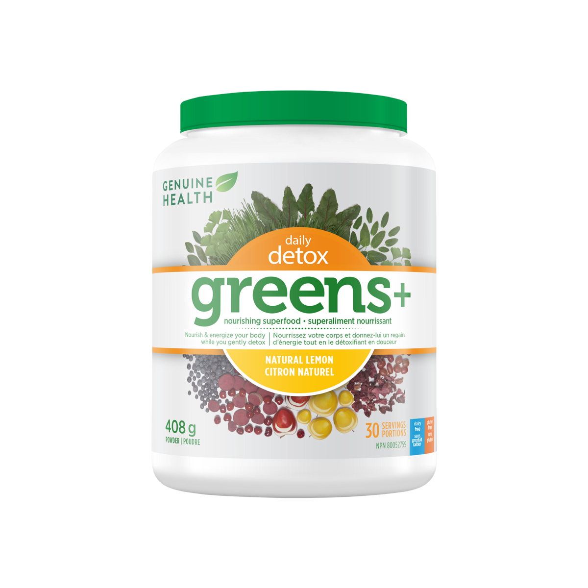 Genuine Health Greens+ Daily Detox Natural Lemon 408g