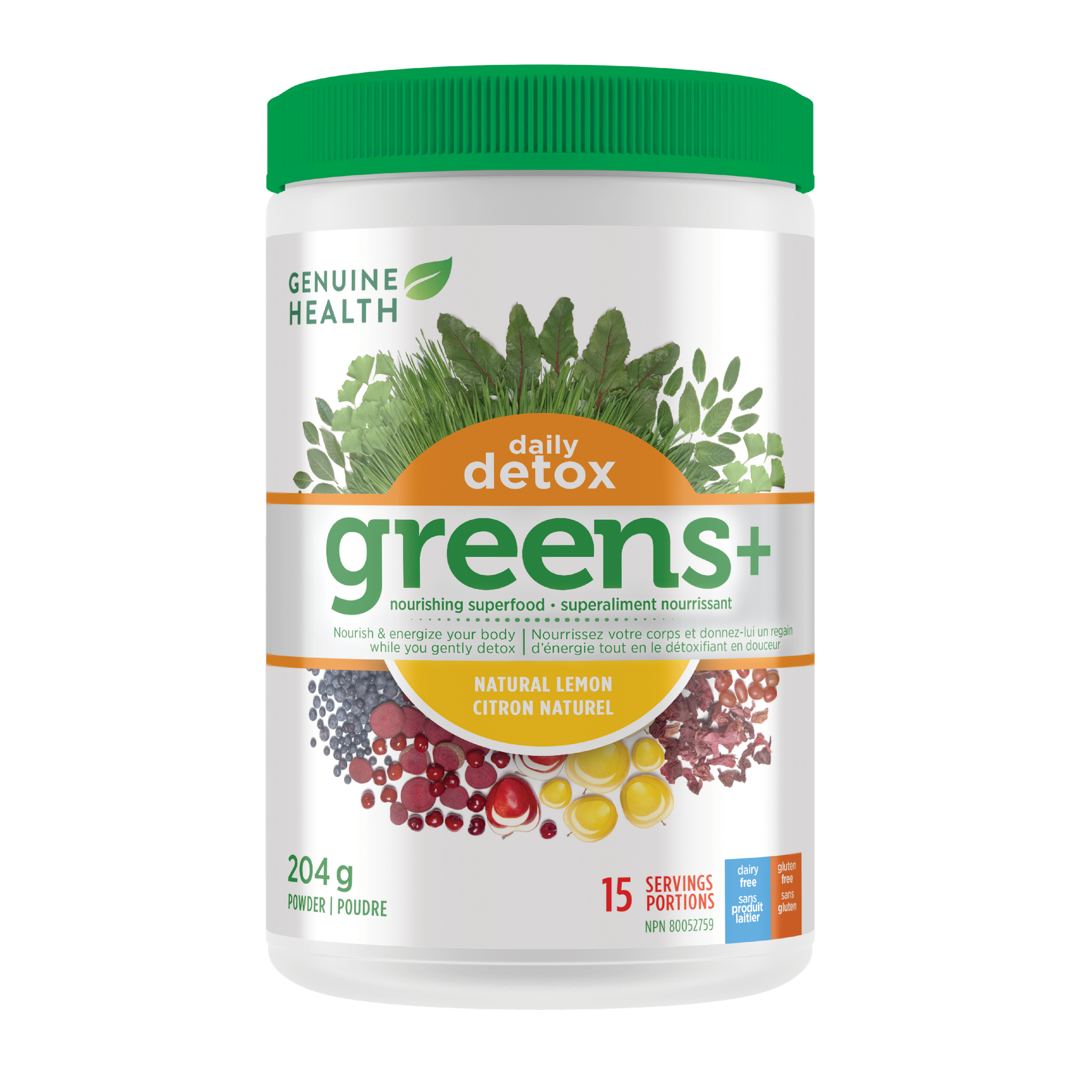 Genuine Health Greens+ Daily Detox Natural Lemon 204g