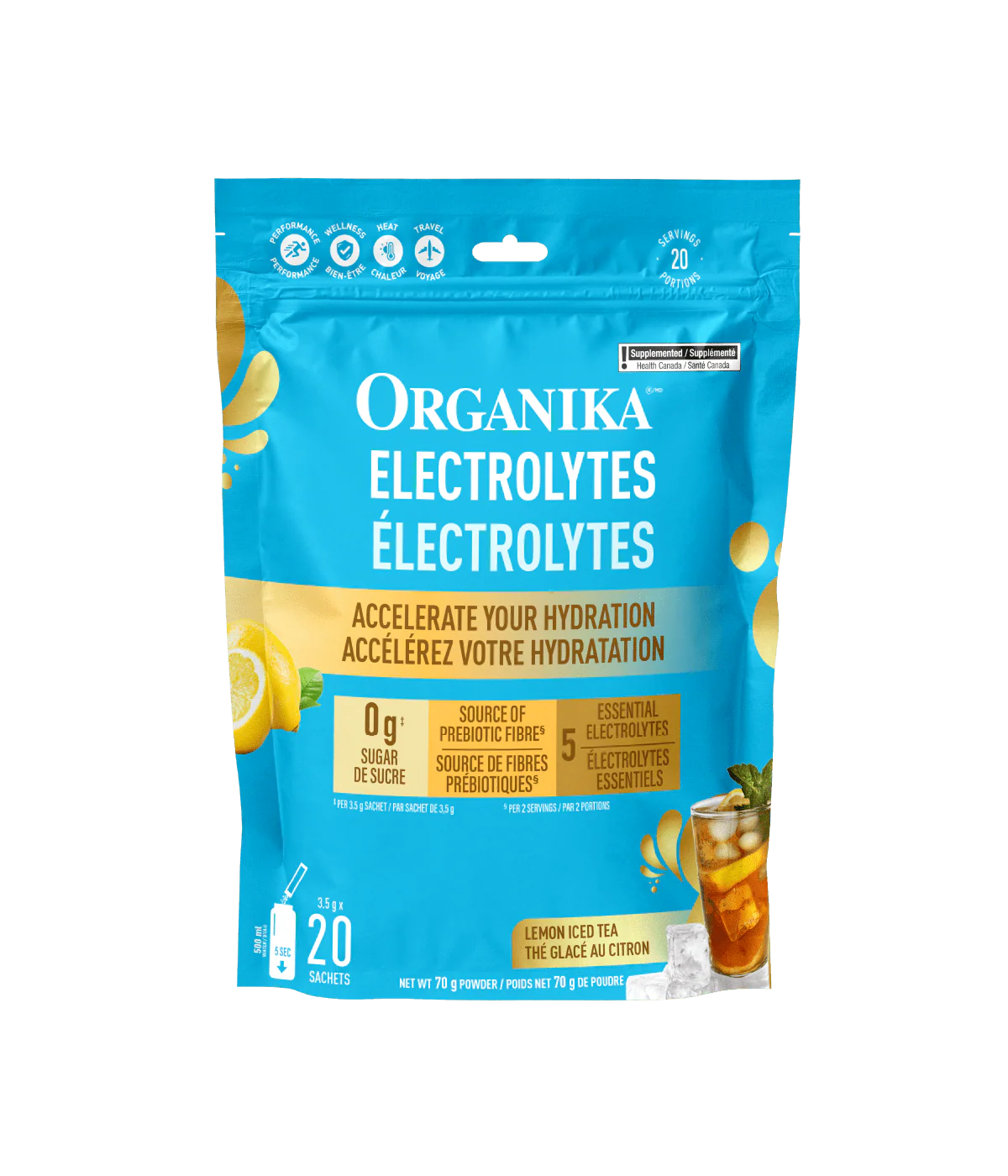Organika Electrolytes Lemon Iced Tea 20 Sachets