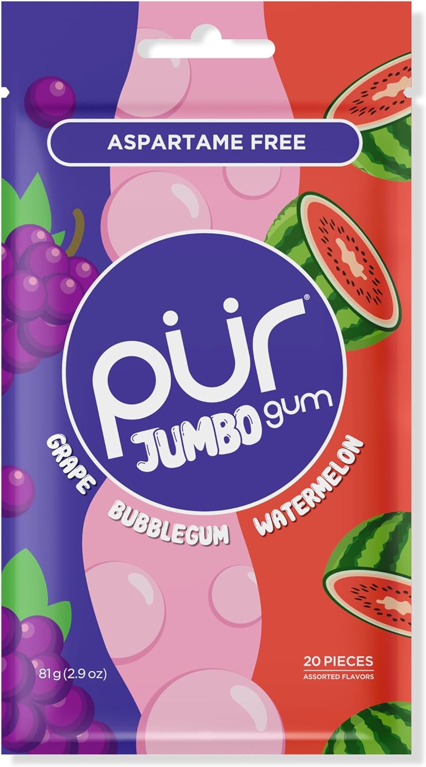 Pur Gum Jumbo Grape, Bubblegum, Watermelon 20 Pieces
